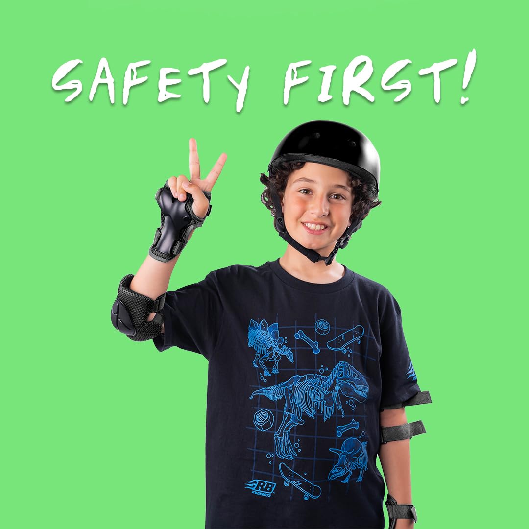 Rude Boyz Kids Skateboard & Bike Helmet Protective Gear Set - Youth Knee Pads, Elbow Pads & Wrist Guards for Boys & Girls - Perfect for Skateboarding, Cycling & Scooter Riding Safety