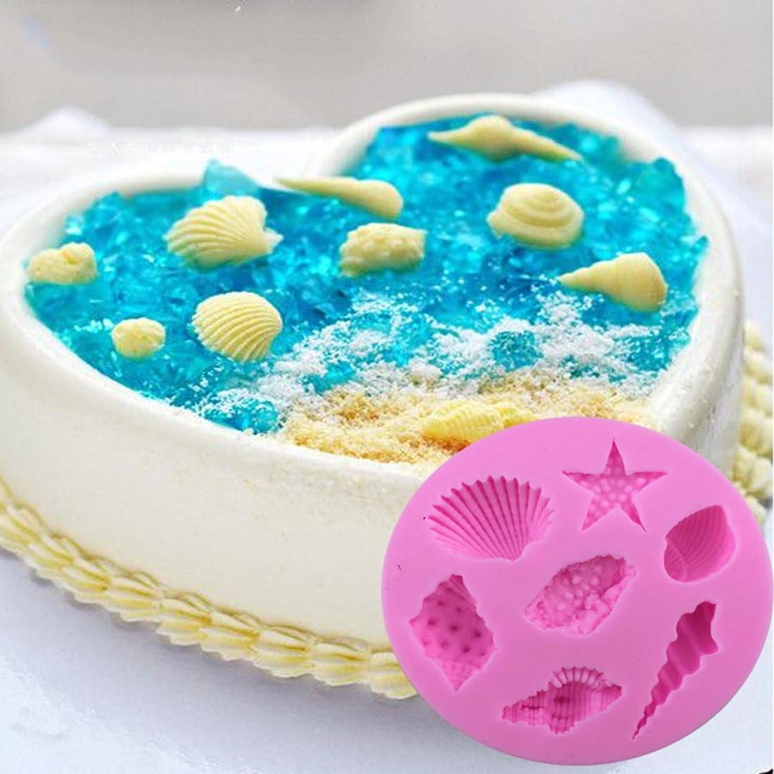 Premium 7-Cavity Sea Shell & Starfish Silicone Baking Mold for Chocolate, Fondant, Candy, Resin, Clay - Perfect for Beach Theme Cakes, Cupcake Toppers, and DIY Crafts - Ideal for Home Baking, Party Decorations, and Marine-Themed Desserts