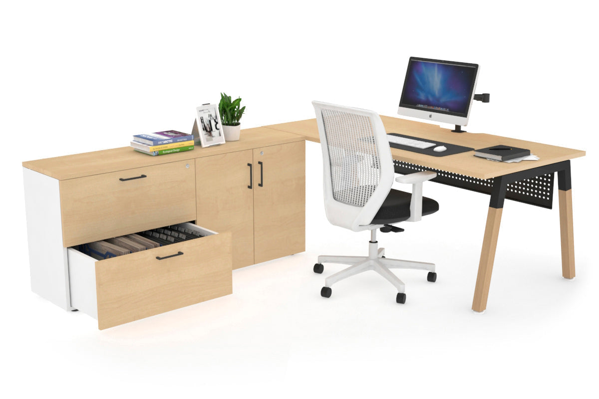 Premium Quadro A Legs Executive Desk with Black Wood Legs & Cross Beam - 1600L x 800W with Cable Management Scallop - Perfect for Home Office, Conference Rooms & Modern Workspaces