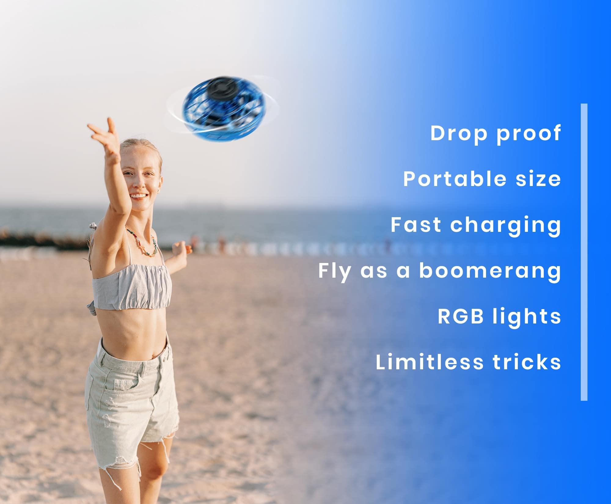 360 Rotating Flying Boomerang Drone with RGB Lights - Hand-Operated Hovering Fidget Spinner Toy for Kids & Adults | Stress Relief Sensory Toy for Anxiety | Cool Novelty Gift for Birthday & Party Games | Indoor & Outdoor Play