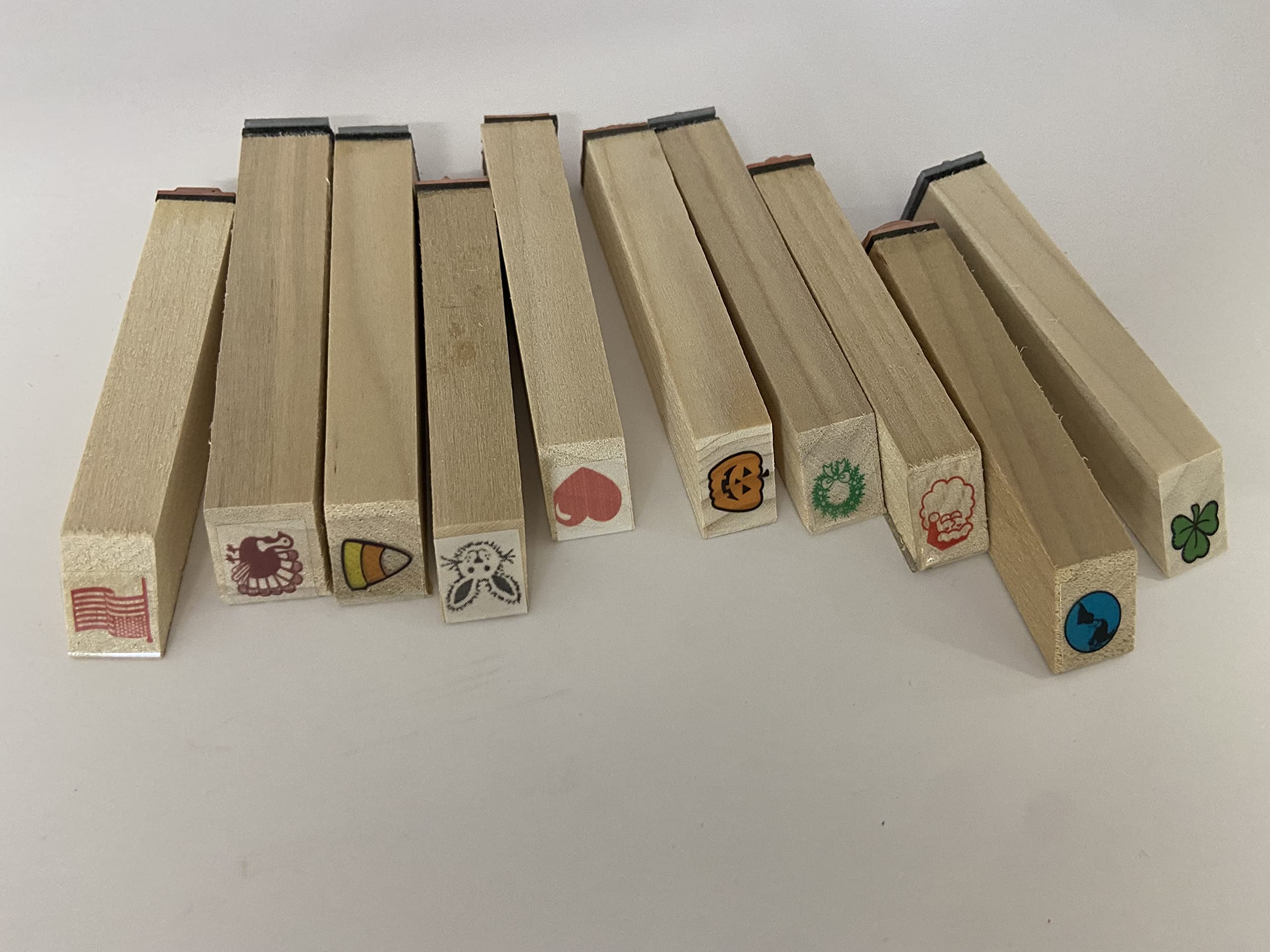 Holiday Incentive Stamp Set - 10pcs DIY Craft Stamps for Kids, Teachers & Students - Wooden/Rubber Peg Stamps for Classroom, Homework Grading & Art Projects - Perfect for Christmas, Halloween & Seasonal Crafts