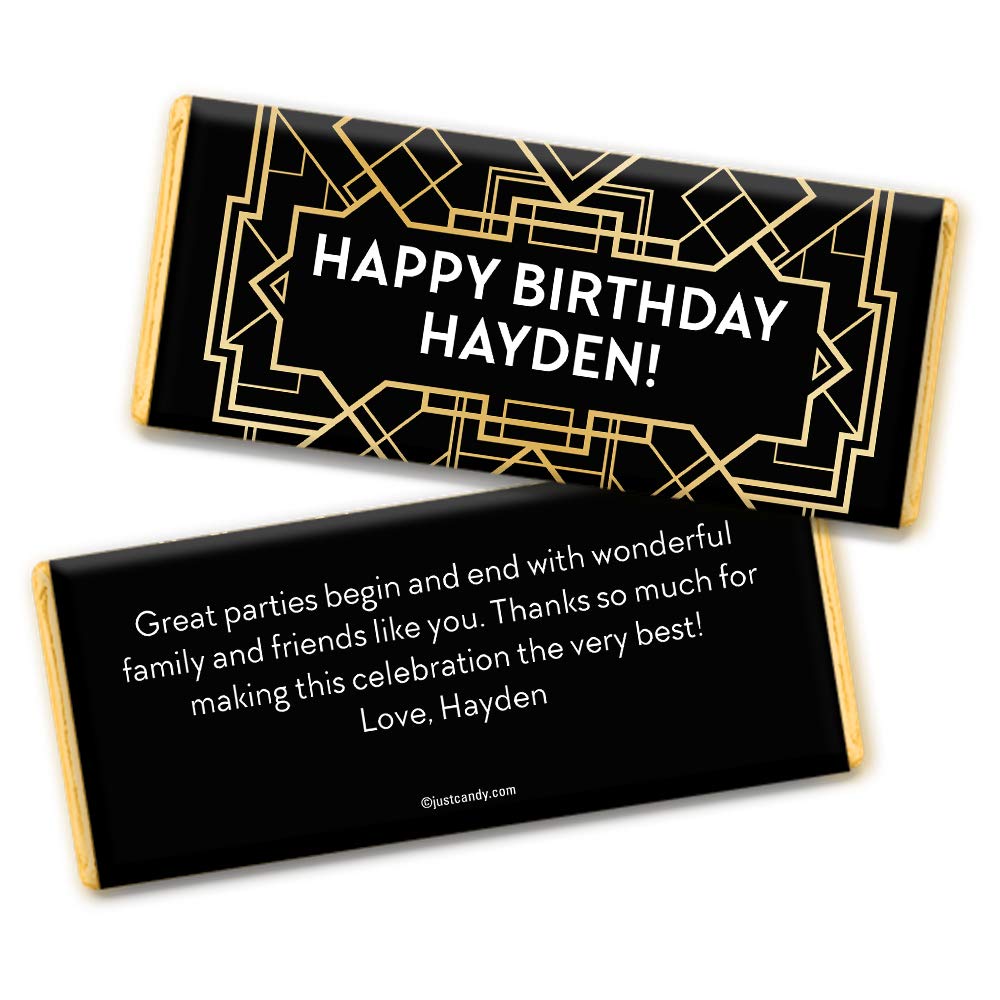 Personalized Great Gatsby Themed Birthday Candy Bars - 36 Premium Chocolate Favors for Roaring 20s Parties, Wedding Favors & Gatsby Themed Events