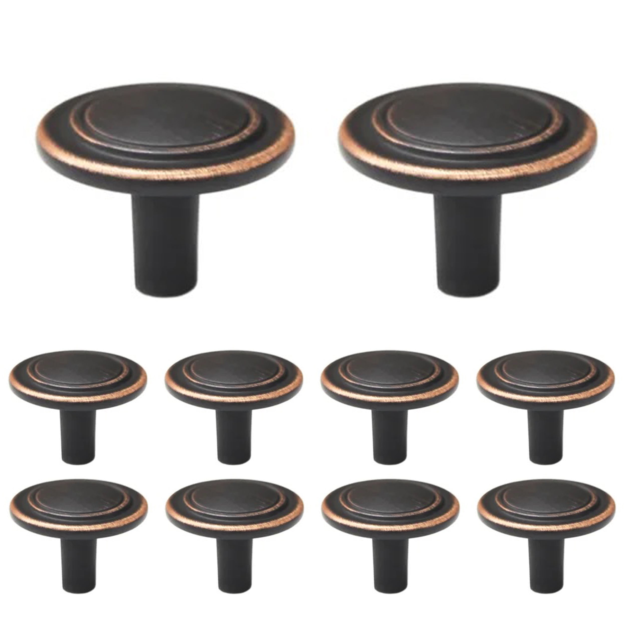1 2/9 Inch Round Cabinet Knobs - 10 Pack - Solid Brass Hardware for Kitchen Cabinets, Dressers & Furniture - Easy Installation DIY Home Upgrade