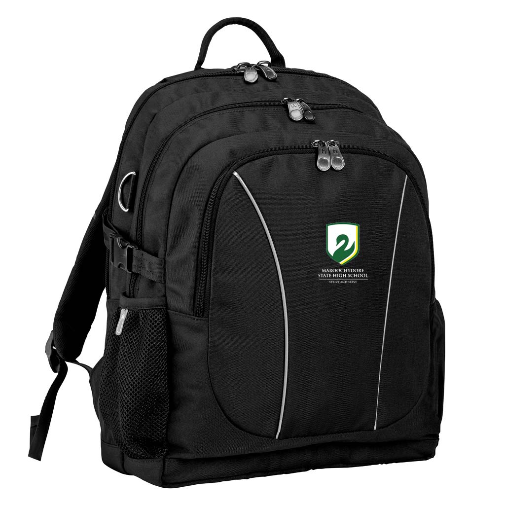 Maroochydore State High School Genius Tuff Pack SENIOR 37L Backpack for School & Travel - Durable Black Student Backpack for High School & College