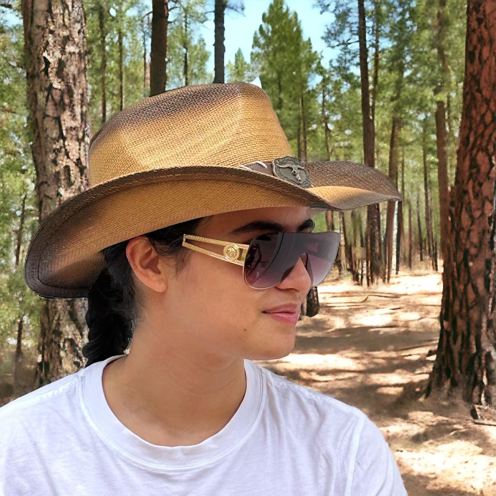 Classic Western Straw Cowboy Hat for Men & Women - Sun Protection Cowgirl Hat with Wide Brim - Perfect for Rodeo, Country Music Festivals & Outdoor Adventures