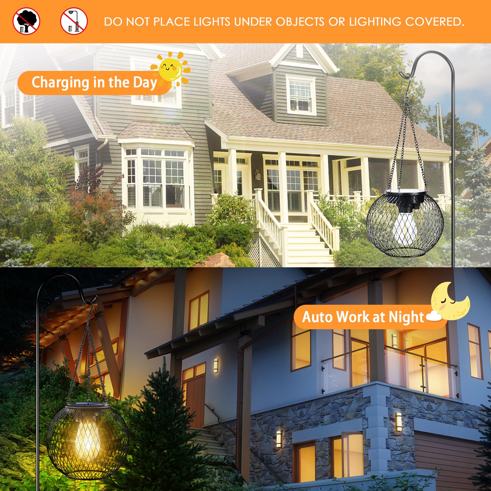 UBright Solar Lanterns - Waterproof Outdoor Hanging Lights, Solar Powered Garden Decor for Patio, Yard & Pathway (2 Pack) - Perfect for Evening Gatherings & Landscape Lighting