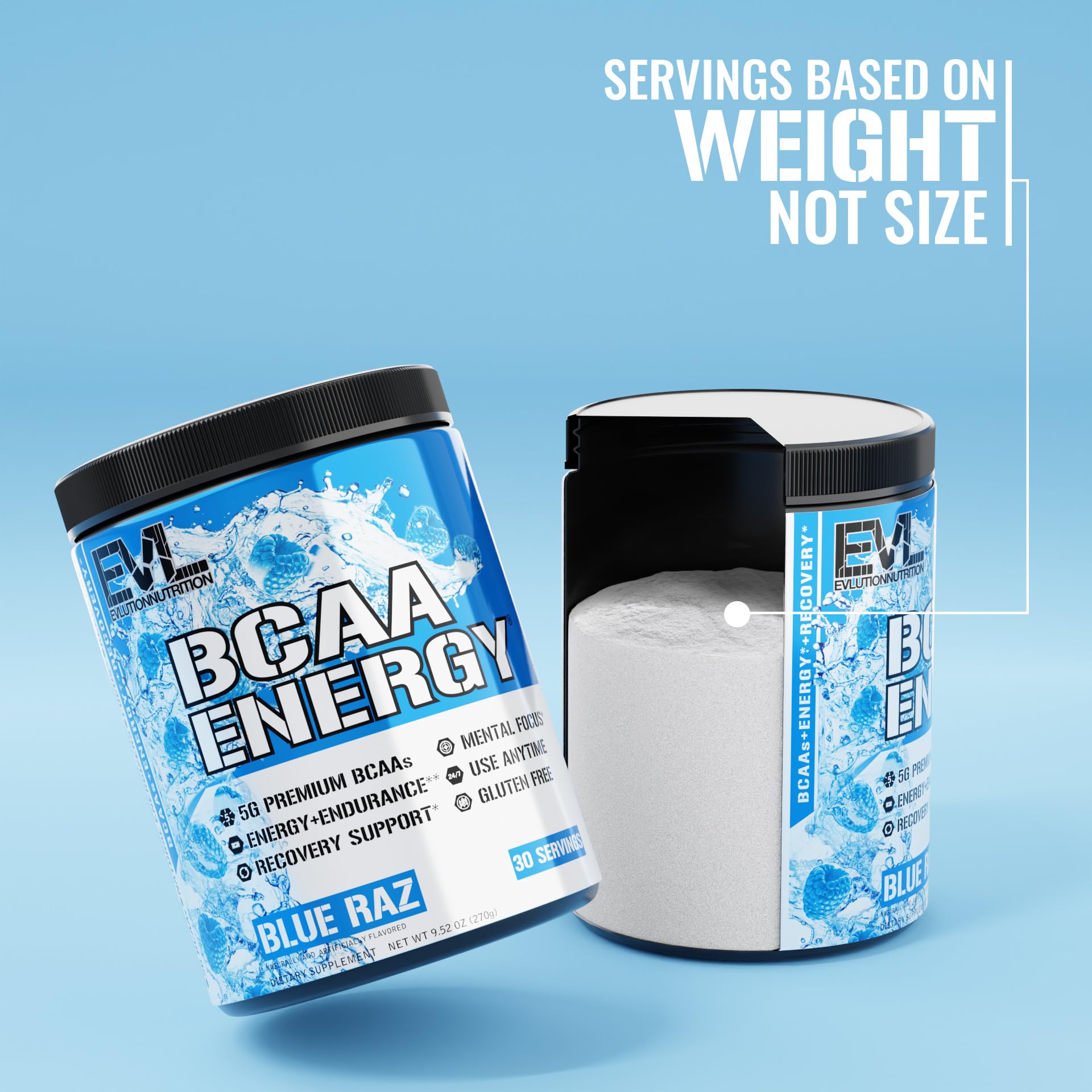 EVLUTION NUTRITION BCAA Powder - Pre Workout Supplement for Energy, Focus & Muscle Recovery | Blue Raspberry Flavor | Supports Protein Synthesis & Post Workout Recovery | Ideal for Gym, Fitness & Bodybuilding Training
