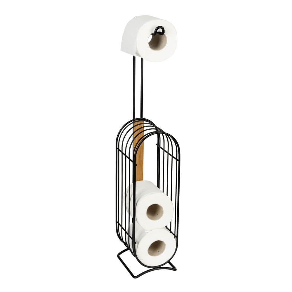 Bamboo Freestanding Toilet Paper Holder and Dispenser - Sturdy Bathroom Tissue Stand for Home, Office, or RV Use