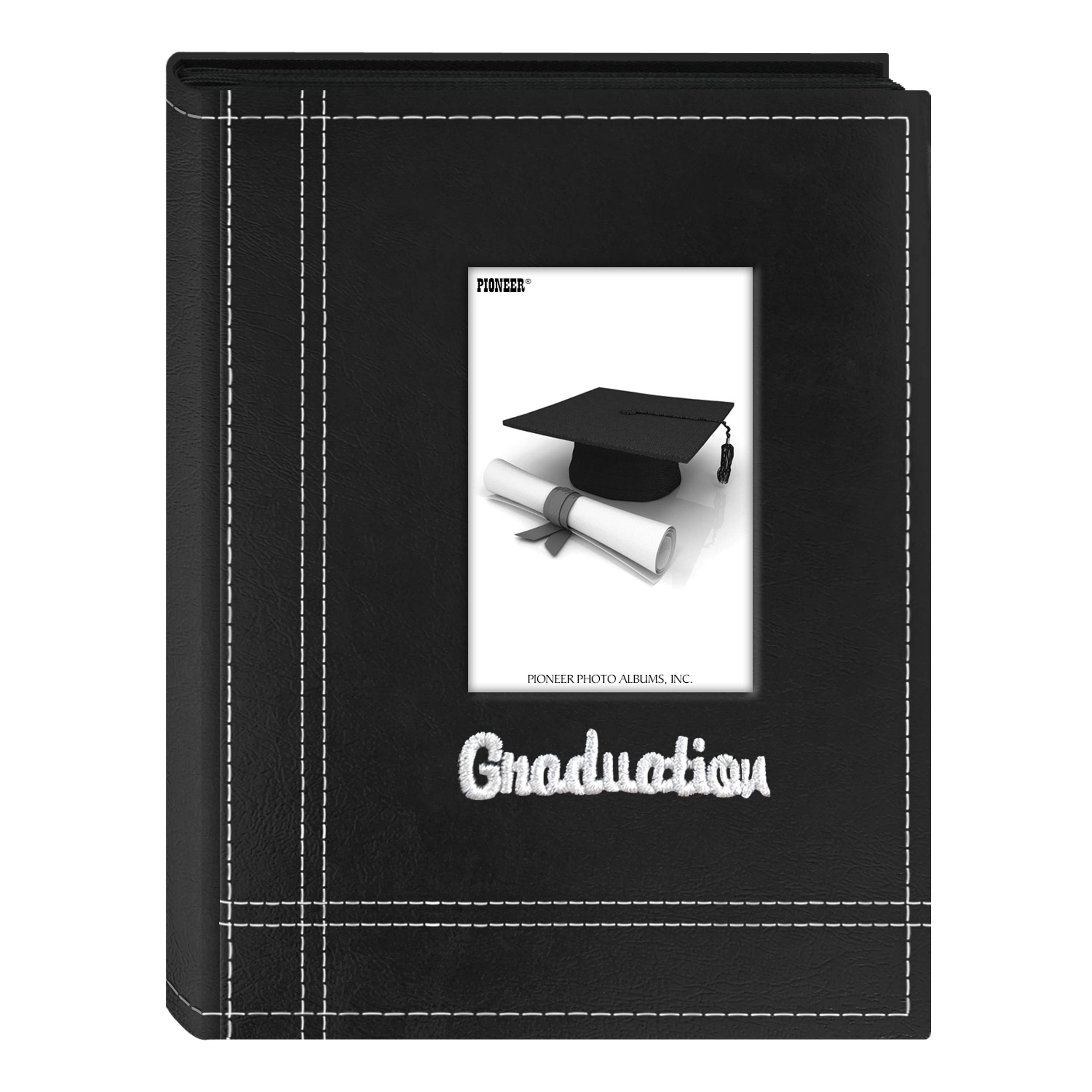 Pioneer 36-Pocket Leatherette Photo Album for 4x6 Prints - Graduation Theme, Black | Perfect for School Memories & Gifts