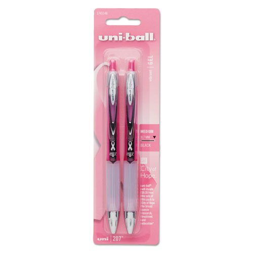 Wholesale CASE of 25 - Sanford Uniball 207 Pink Ribbon Gel Pens with Textured Grip, Fade-Resistant Medium Point, 2-Pack, Black - Perfect for Office, School, Note-Taking & Gift Giving