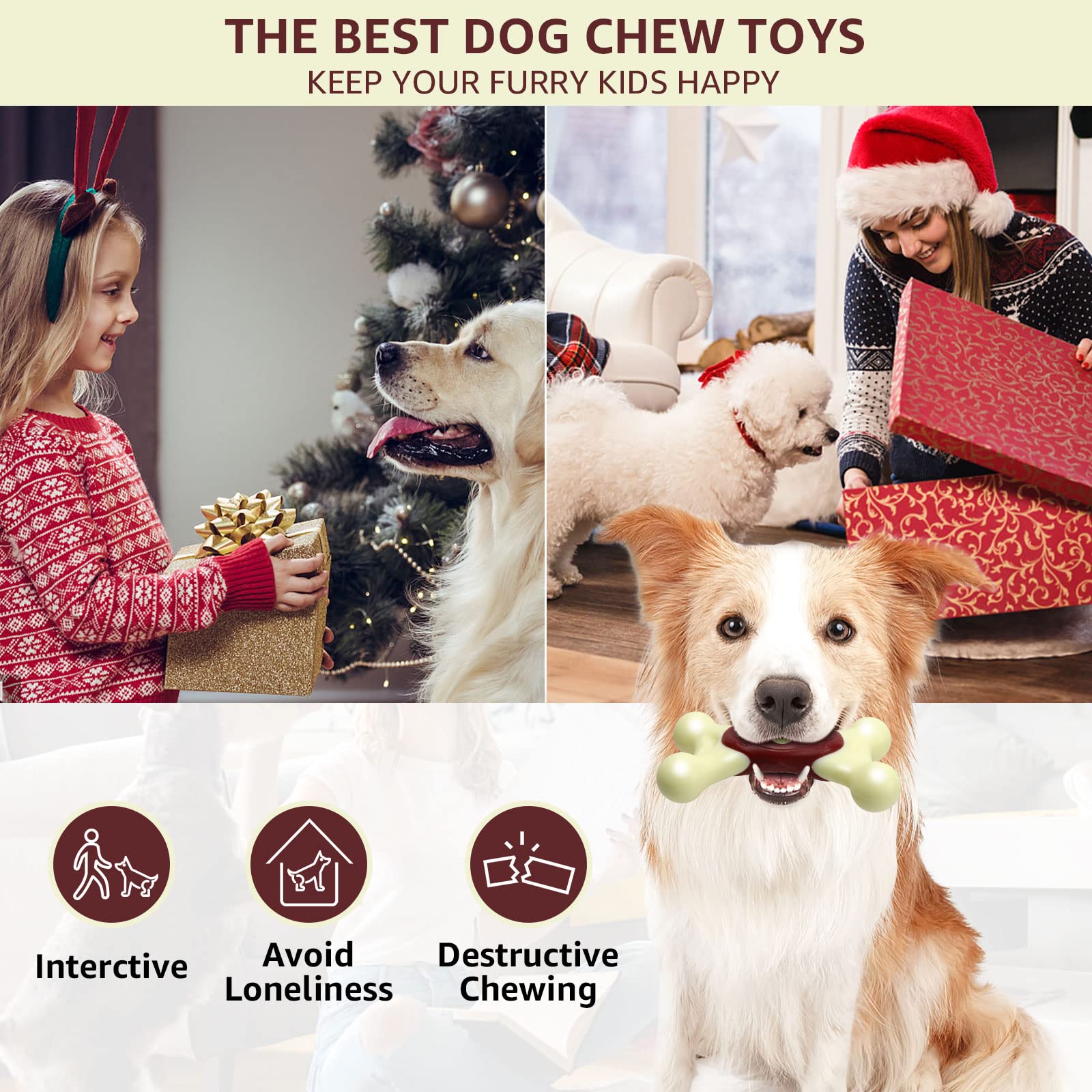 Durable Indestructible Dog Chew Toys for Aggressive Chewers - NOUGAT Interactive Bacon Flavor Dog Toy for Large & Small Breeds | Perfect for Playtime, Training & Anxiety Relief