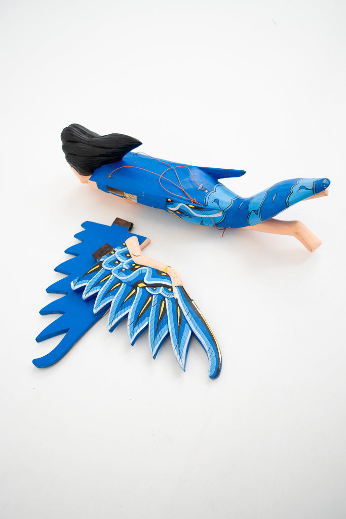 Blue Dewi Sri Goddess Flying Angel Hand Painted Sculpture - Handcrafted Hindu Statue for Home Altar, Yoga Studio Decor & Spiritual Gift