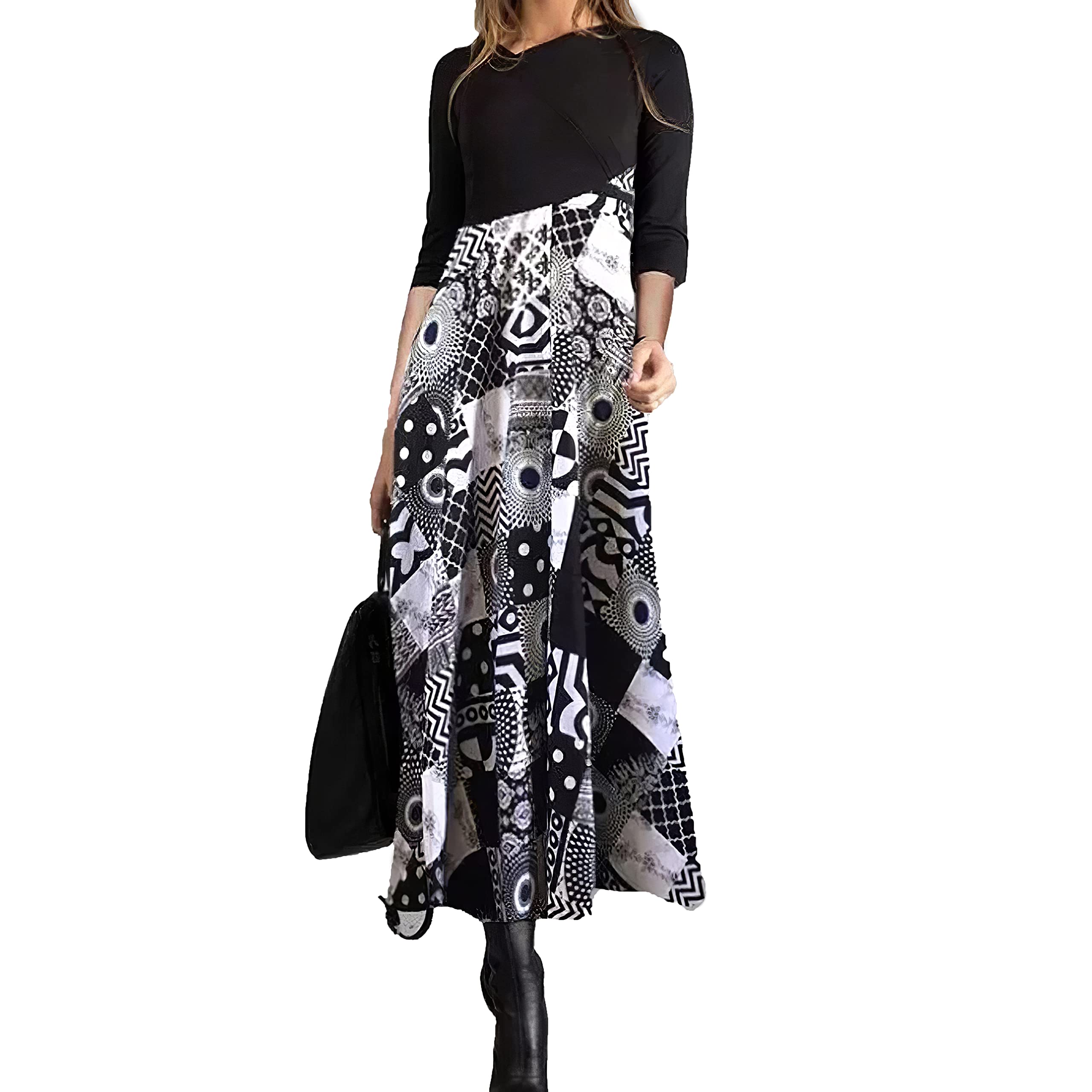 Akivide Women's Long Sleeve Empire Waist Maxi Dress - Casual Loose Flowy Summer Dress for Beach, Vacation & Everyday Wear
