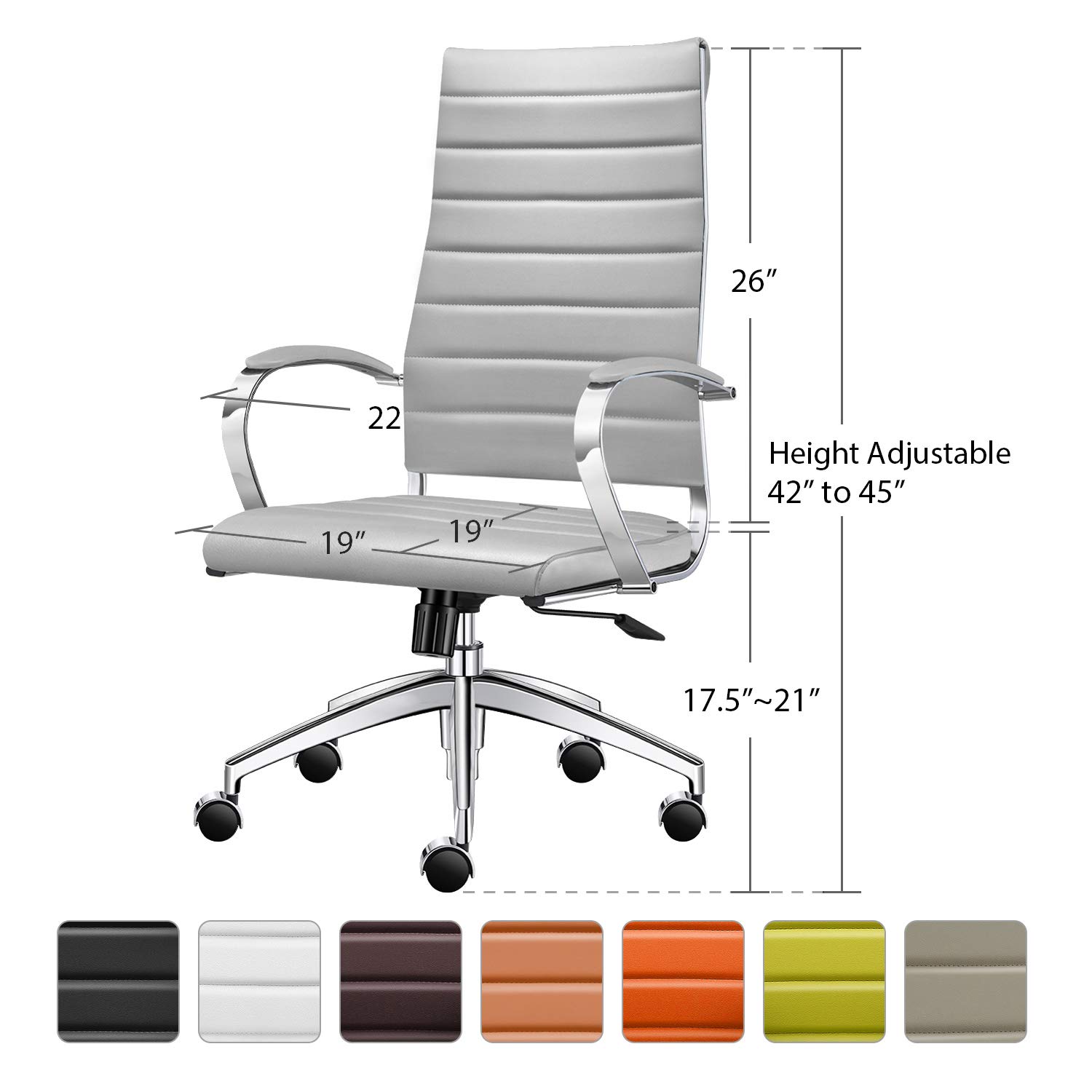 Ergonomic Executive Office Chair - High Back Leather Swivel Desk Chair with Lumbar Support (Grey) - Perfect for Home Office, Gaming & Workspaces