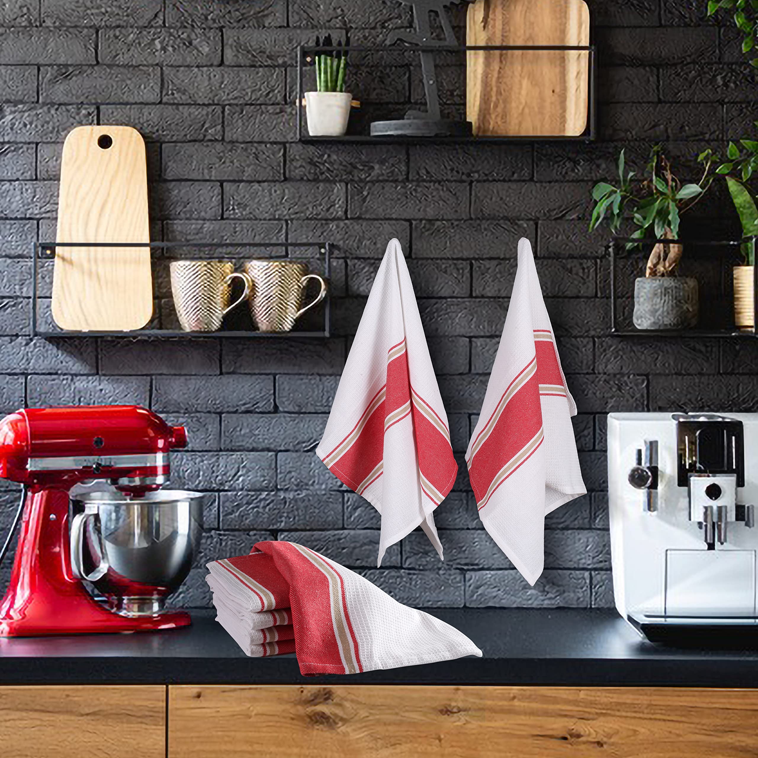 LFH Premium 100% Cotton Dish Towels Set - Super Absorbent & Quick Dry Kitchen Towels for Washing Dishes, Cleaning Countertops & Bar Use (18x28 Inches, Red) - Ideal for Daily Kitchen Cleaning, Dish Drying & Household Chores