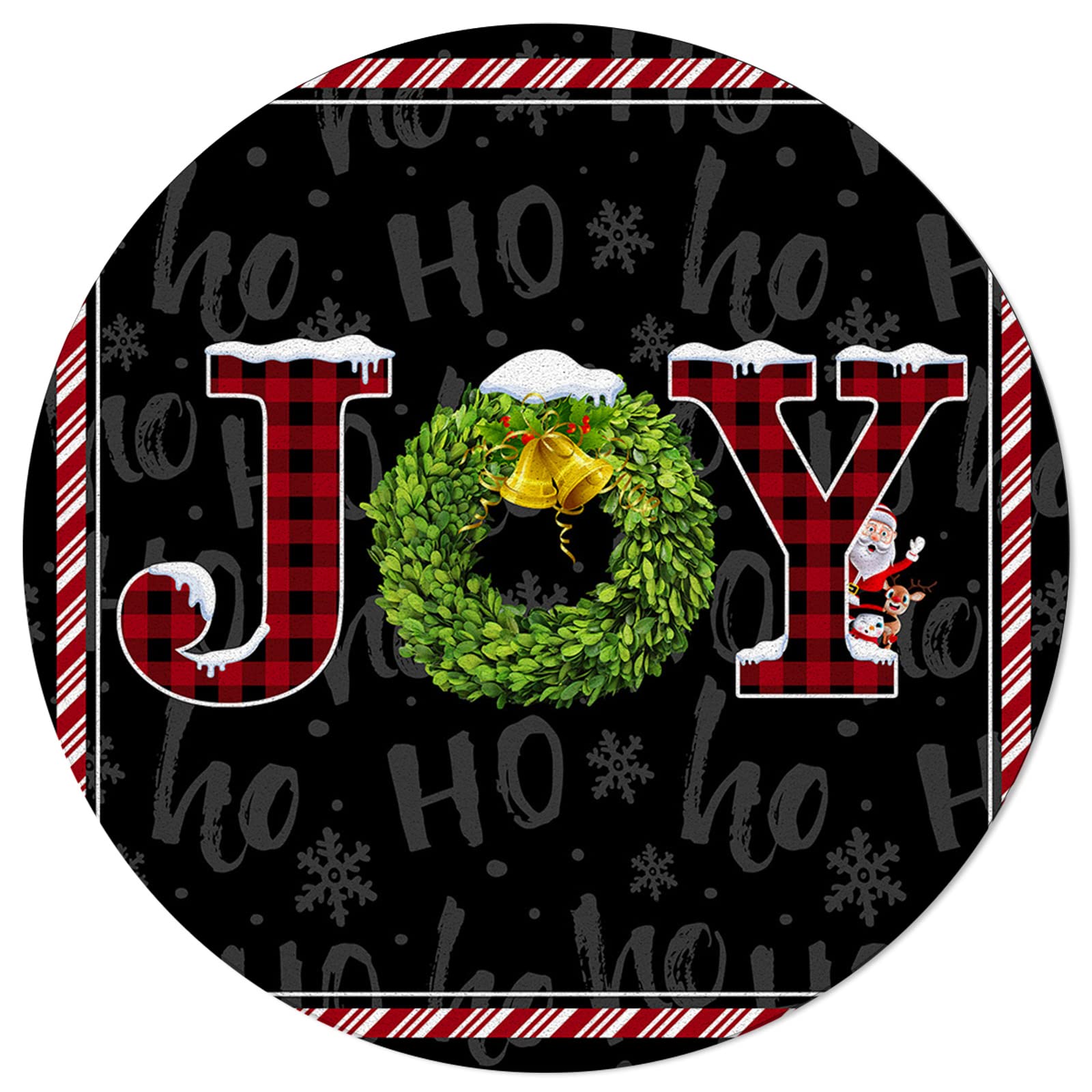6FT Christmas Round Area Rug - Black Red Plaid Santa Snowman Reindeer Design | Washable Indoor/Outdoor Rug for Bedroom, Living Room, Classroom, Kitchen, Bath & Door Mat | Perfect for Winter Decor, Xmas Gifts & Home Welcome Mat