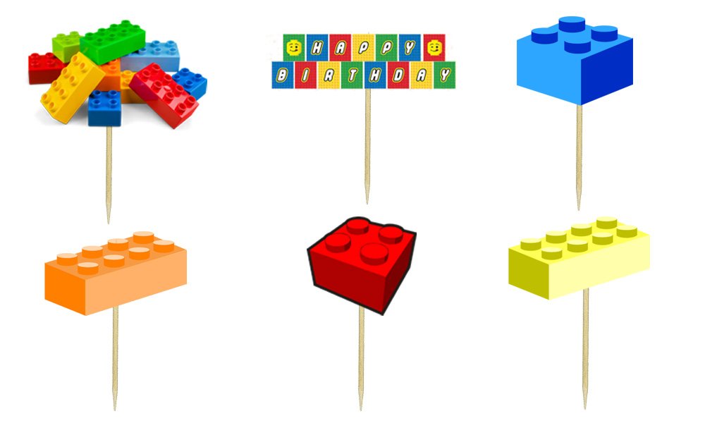 Colorful Building Blocks Birthday Cupcake Toppers - Fun DIY Edible Decorations for Kids Birthday Parties, Baby Showers & Celebrations