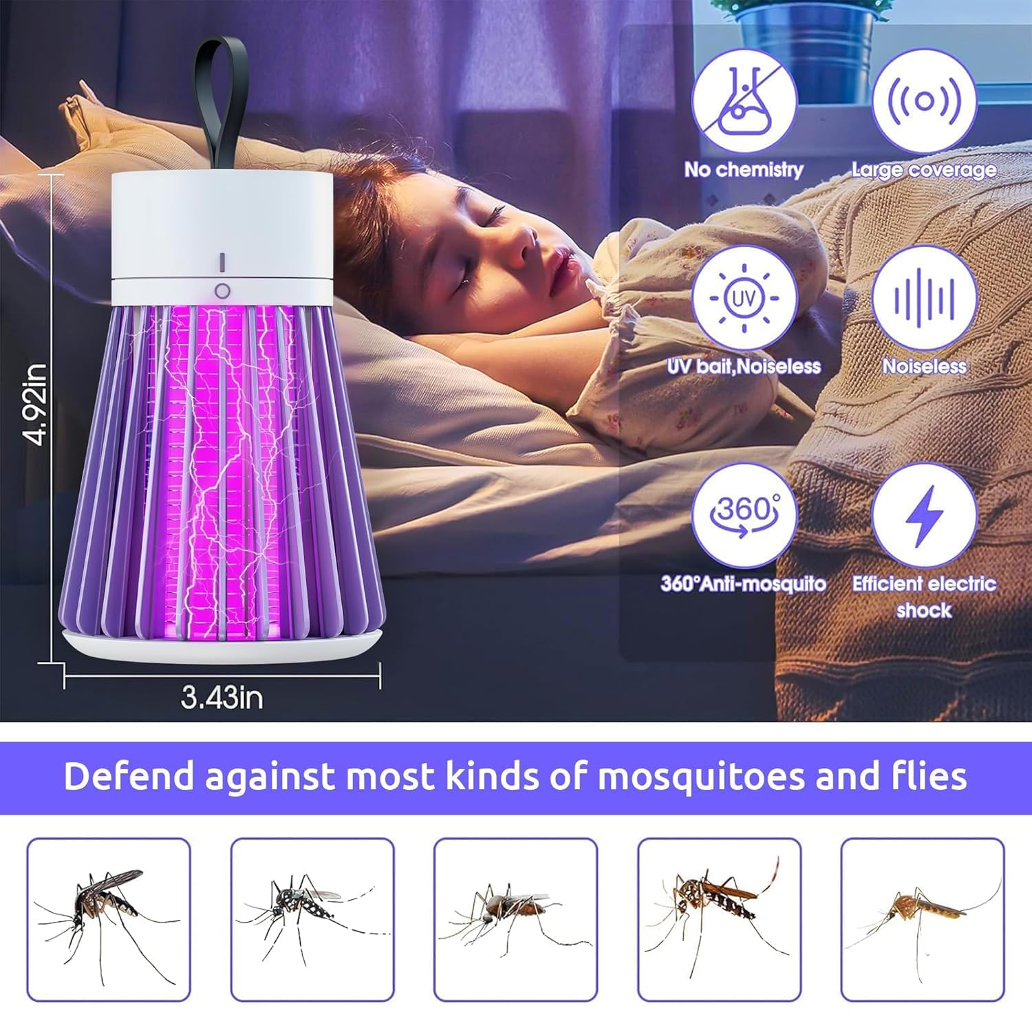 Premium Electric Mosquito Killer Lamp with UV Light - Indoor Fly & Mosquito Trap for Home, Bedroom, Kitchen | Advanced Mosquito Catcher & Insect Zapper | Safe & Chemical-Free Bug Control for Night Use