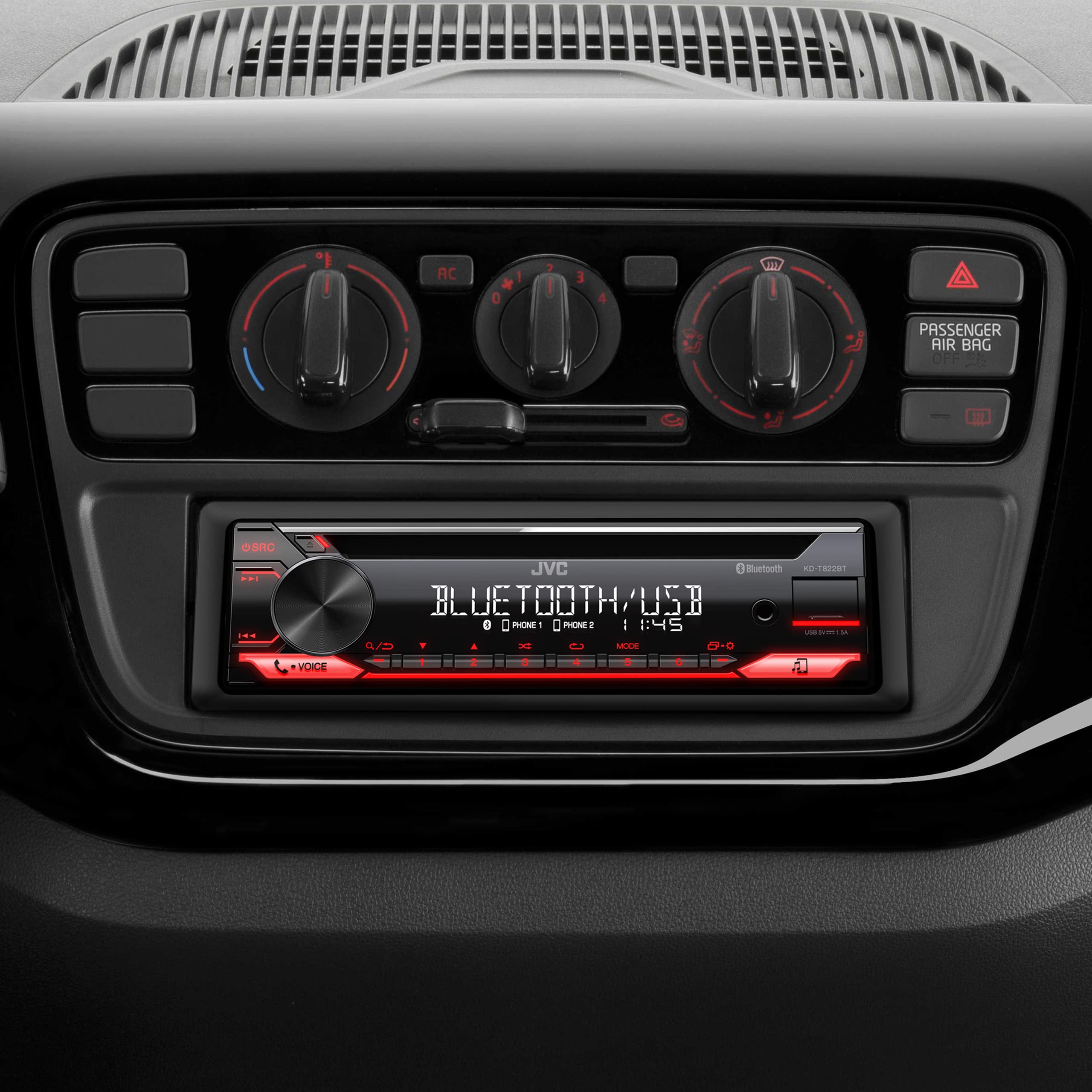 JVC KD-T822BT Bluetooth Car Stereo with CD Player, Hands-Free Calling & Wireless Music Streaming - Perfect for Road Trips & Commuting