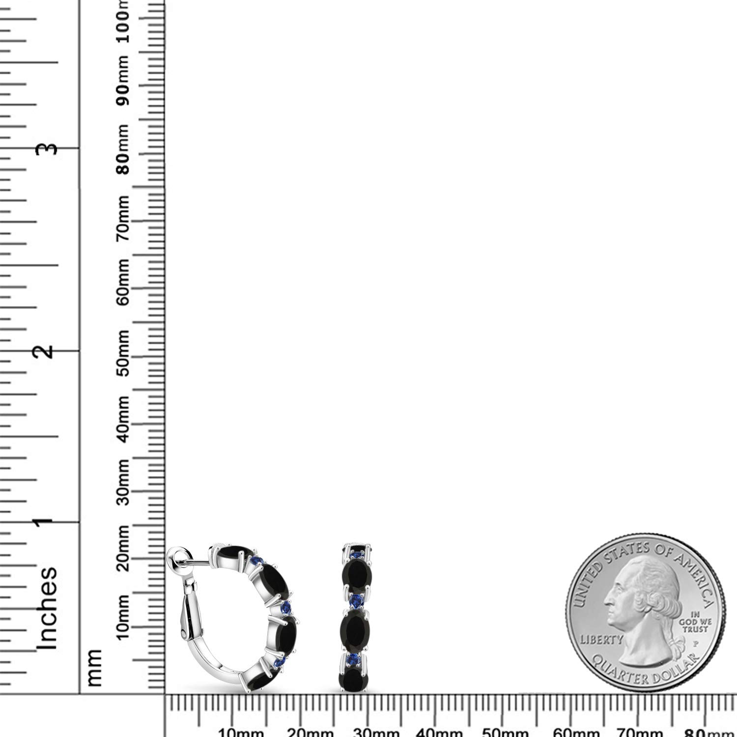 Gem Stone King 3.47 Ct Oval Black Onyx & Blue Created Sapphire 925 Sterling Silver Hoop Earrings for Women - Elegant Jewelry Gift for Birthday, Anniversary & Special Occasions
