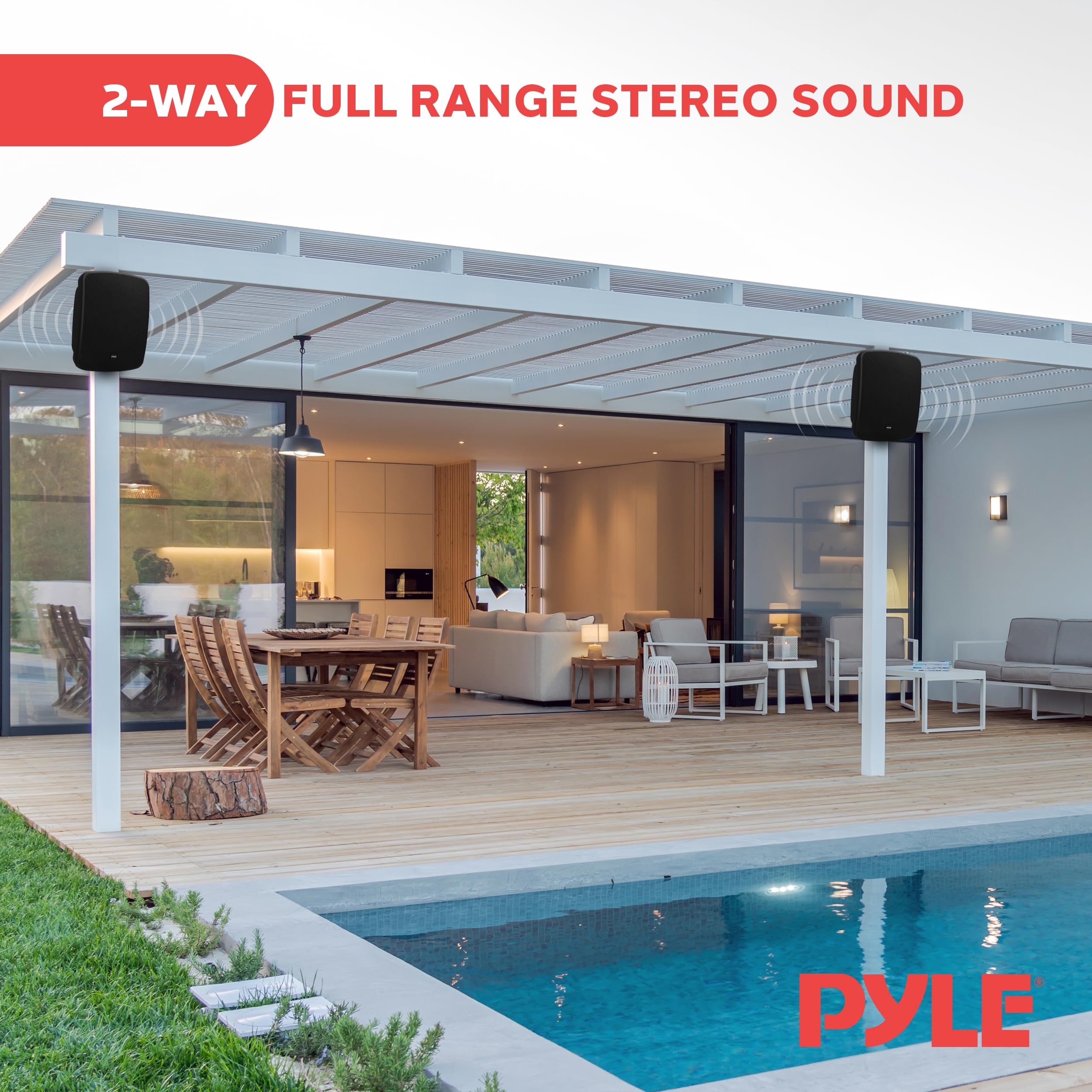 Pyle PDWR64BTB 6.5 Inch Waterproof Wireless Bluetooth Speaker Pair - 2-Way Weatherproof Wall/Ceiling Mounted Outdoor Speakers with Heavy Duty Grill, Universal Mount - Perfect for Patio, Pool, Garage & Indoor Use (Black)