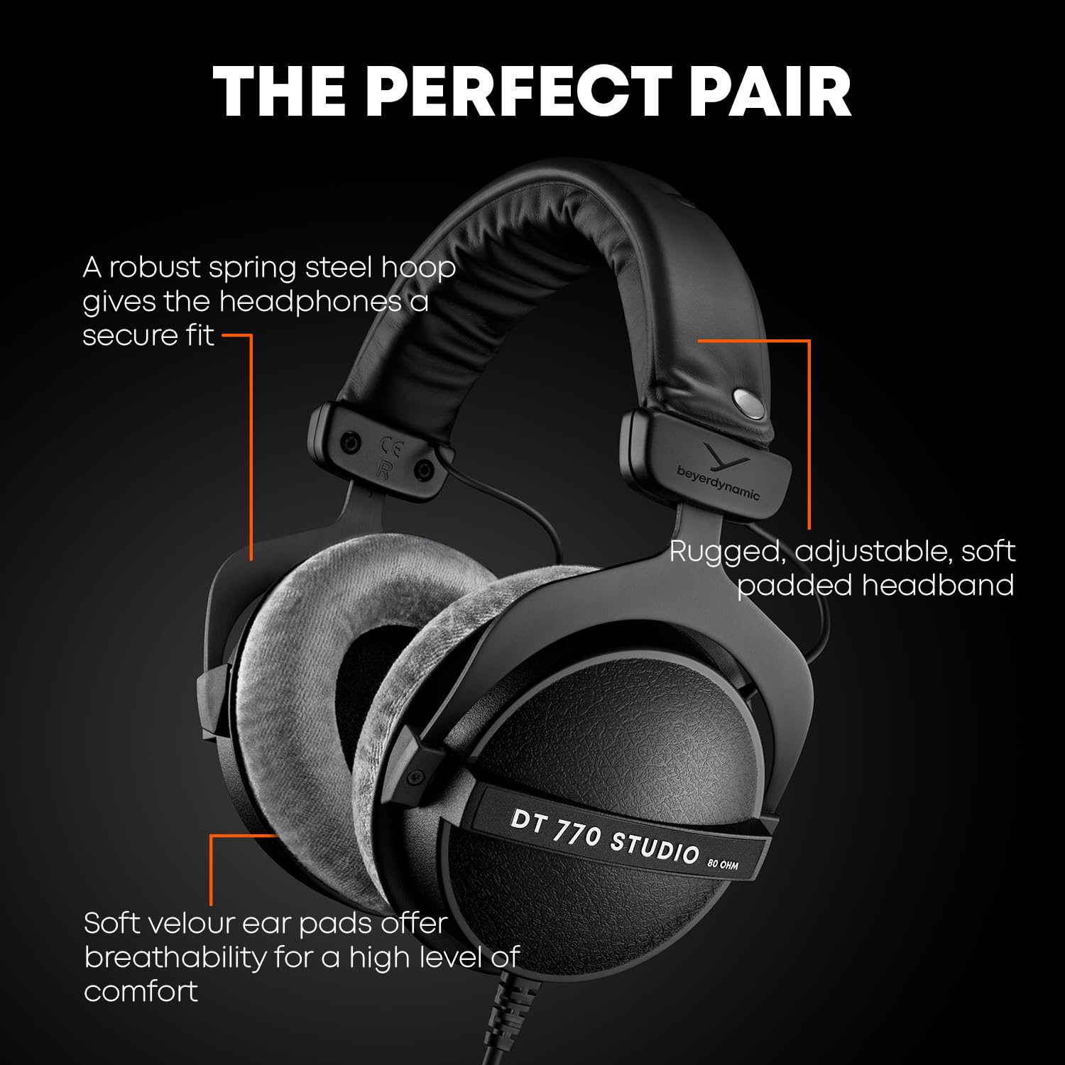 Beyerdynamic DT 770 Pro 80 Ohm Studio Headphones - Professional Over-Ear Closed-Back Monitoring Headphones for Recording, Mixing & Podcasting (Grey) - Perfect for Home Studios, Music Production & Audio Engineering