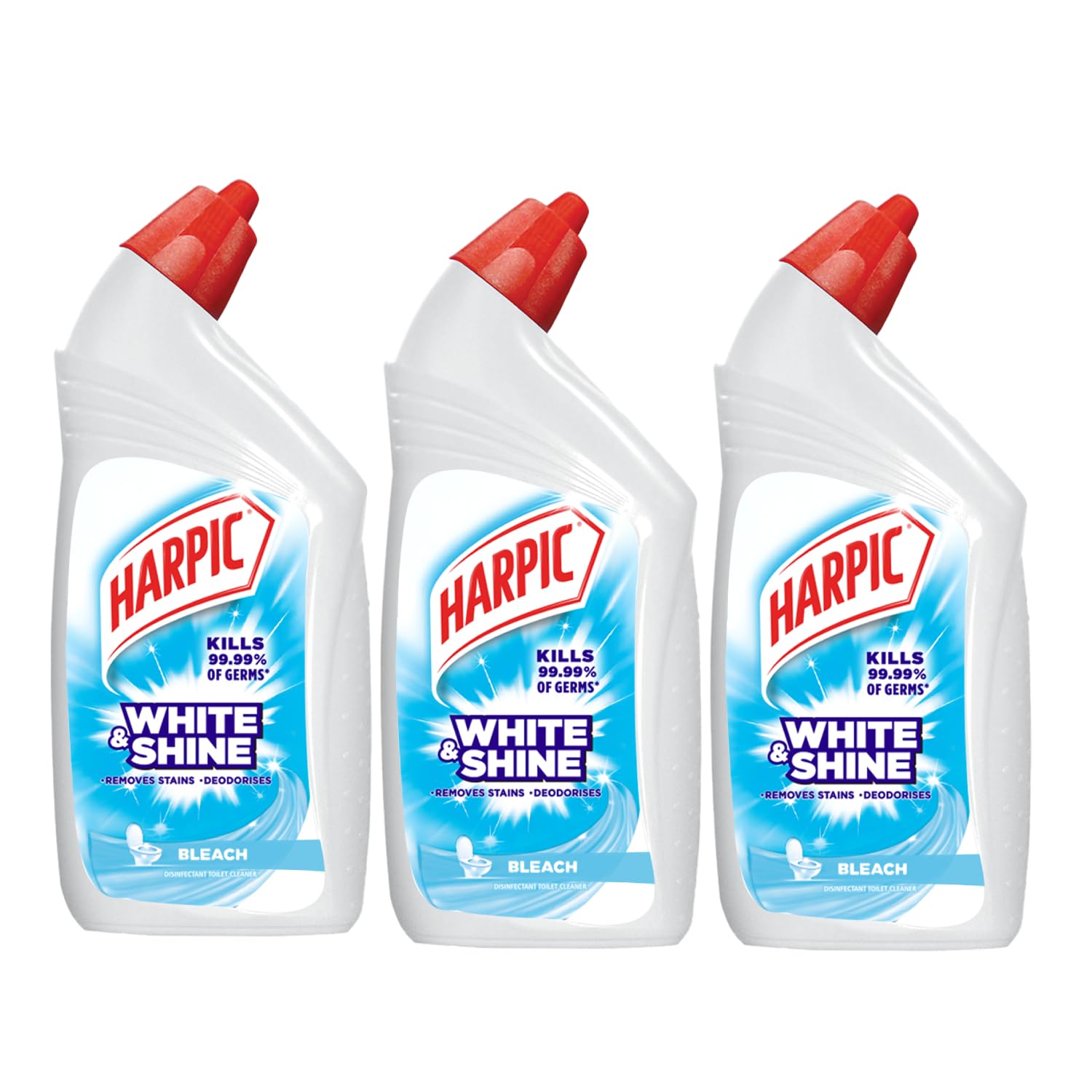 Harpic 500ml Toilet Cleaner Liquid (Pack of 3) - Bleach, Disinfectant & Whitener for Sparkling Clean Bathroom - Ideal for Toilets, Sinks & Tiles