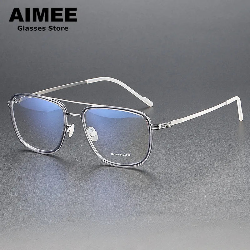 Aimee Unisex Full Rim Square Double Bridge Acetate Steel Eyeglasses 1315 - Stylish & Durable Frames for Men & Women - Perfect for Work, Reading & Fashion Accessories