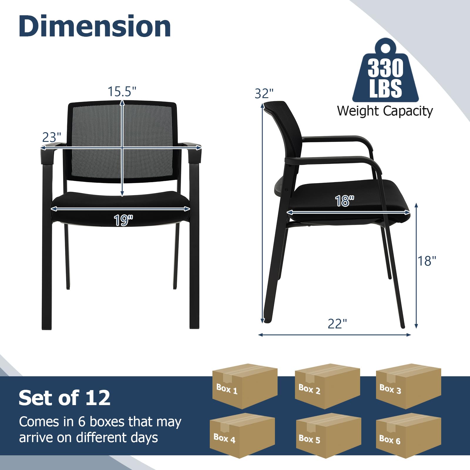 Giantex 12-Pack Stackable Waiting Room Chairs - Office Guest Chairs with Mesh Back, Padded Seat & Metal Frame, Armrests, No Wheels - Perfect for Lobbies, Reception Areas & Conference Rooms