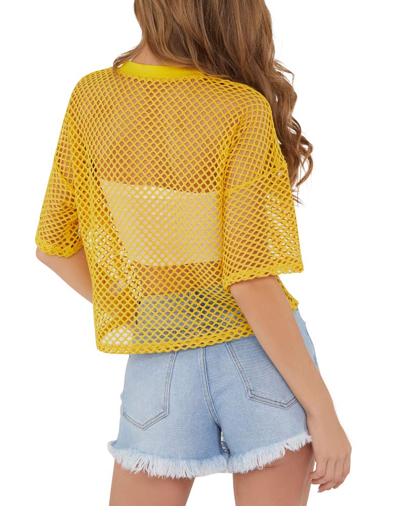CLOZOZ Women's Mesh Cover Up See Through Fishnet T-Shirt Crop Top - Sexy Summer Beachwear for Pool Party & Festival Outfits
