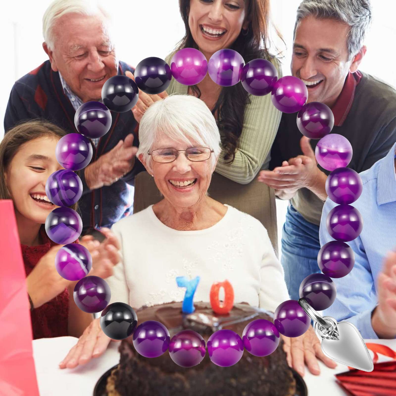70th Birthday Gifts for Women - Elegant Amethyst Bead Bracelet Jewelry for Mom, Wife, Sister, Grandmother | Perfect 70 Year Old Birthday Present for Her | Ideal for Parties, Anniversaries & Special Occasions