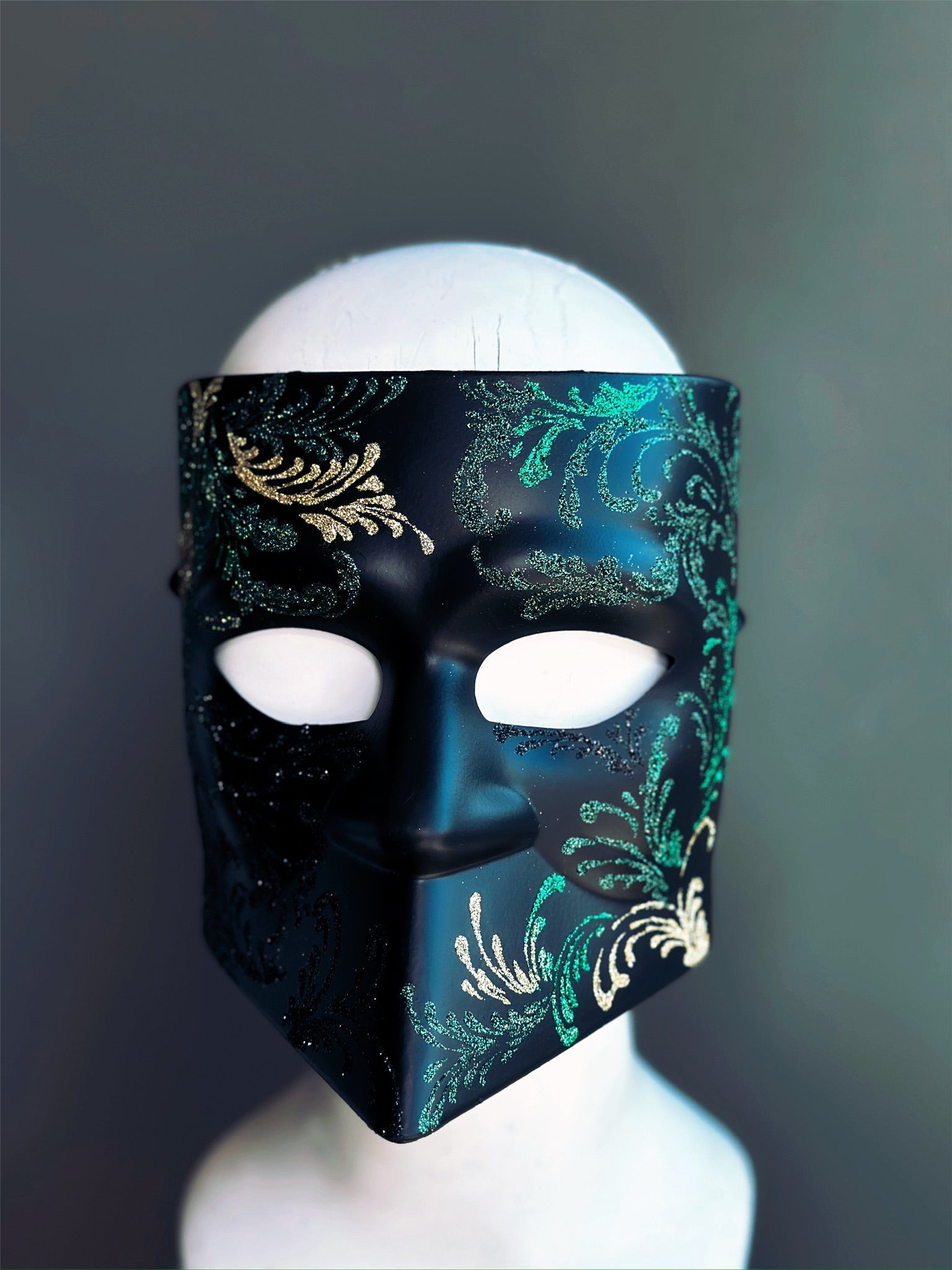 Bauta Mask - Elegant Green, Gold & Black Venetian Carnival Mask for Costume Parties, Halloween & Masquerade Balls | Handcrafted Venetian Style Face Cover