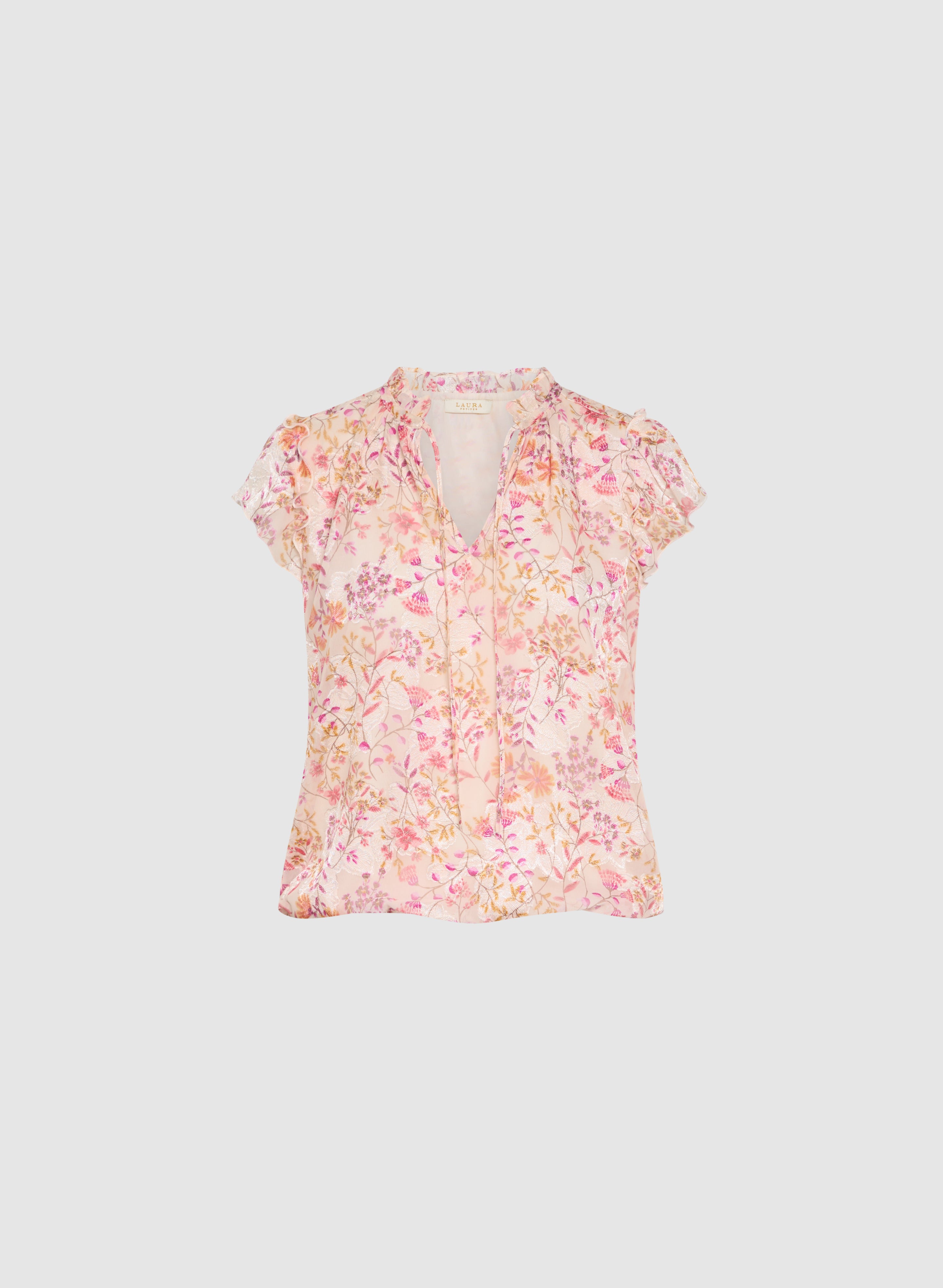 Floral Print Blouse for Women - Elegant Flowy Summer Tops with V-Neck & Short Sleeves - Perfect for Office, Date Night & Casual Outings