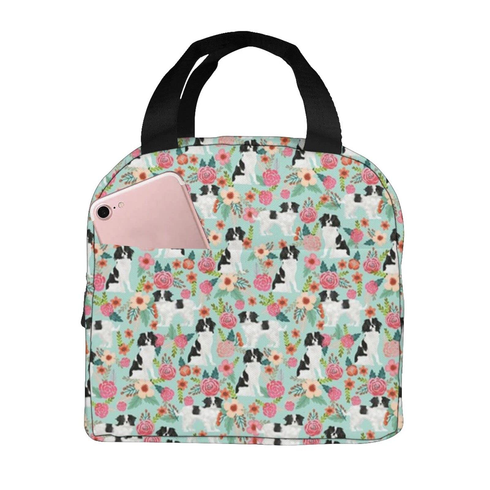 Japanese Chin Dog Japanese Spaniel Cute Floral Insulated Lunch Tote Bag for Women & Men - Perfect for Work, School, Picnics and Outdoor Activities
