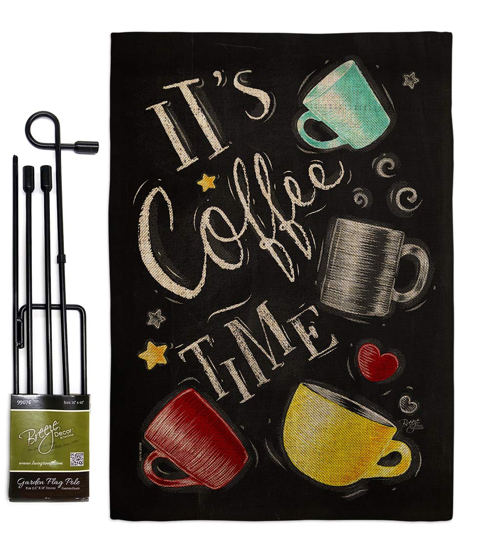 Burlap Garden Flag Set - Latte, Cappuccino, Espresso Design - Yard & House Decor