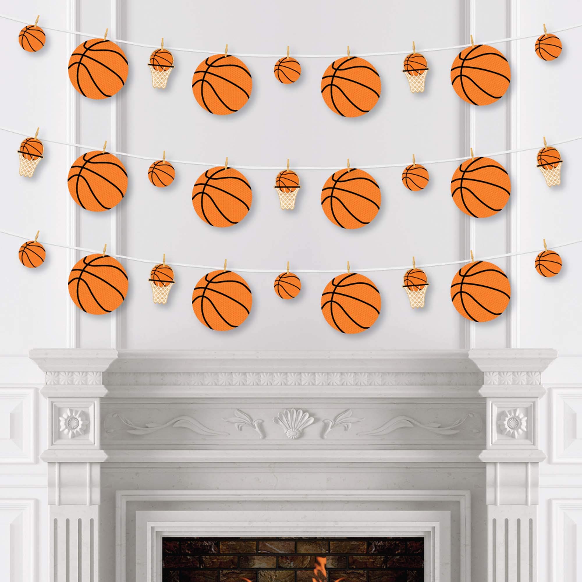 Big Dot of Happiness Nothin' but Net Basketball Garland - 44-Piece DIY Clothespin Banner for Baby Showers & Birthday Party Decorations - Perfect for Sports-Themed Events and Nursery Wall Decor