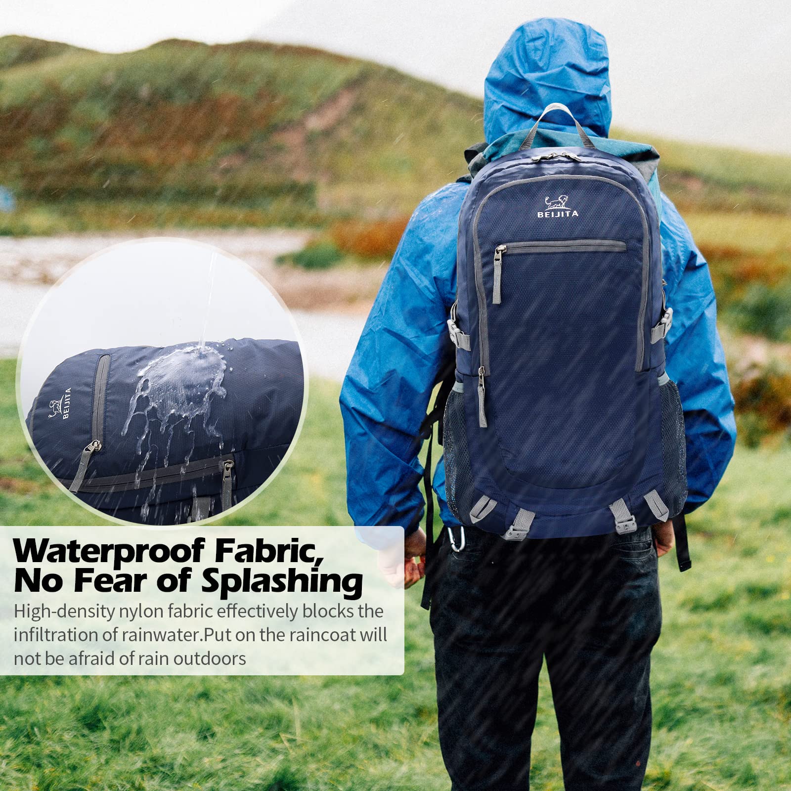 40L Lightweight Hiking Backpack - Durable Waterproof Foldable Daypack for Men & Women | Perfect for Camping, Travel & Outdoor Adventures (Blue)