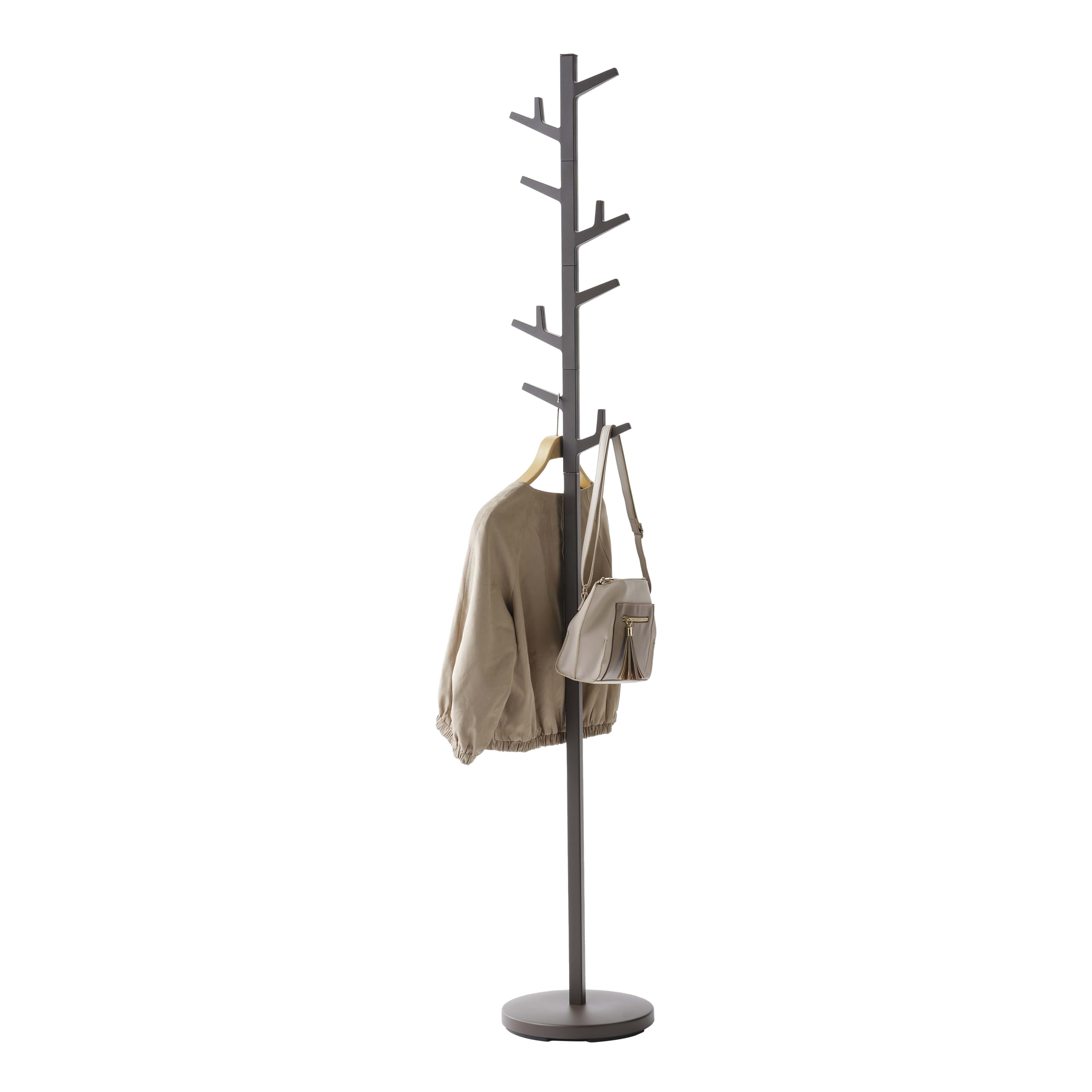 Yamazaki Home Coat Rack Tree - Standing Coat & Hat Hanger with Steel Frame, Brown - Perfect for Entryway, Bedroom, or Office Organization