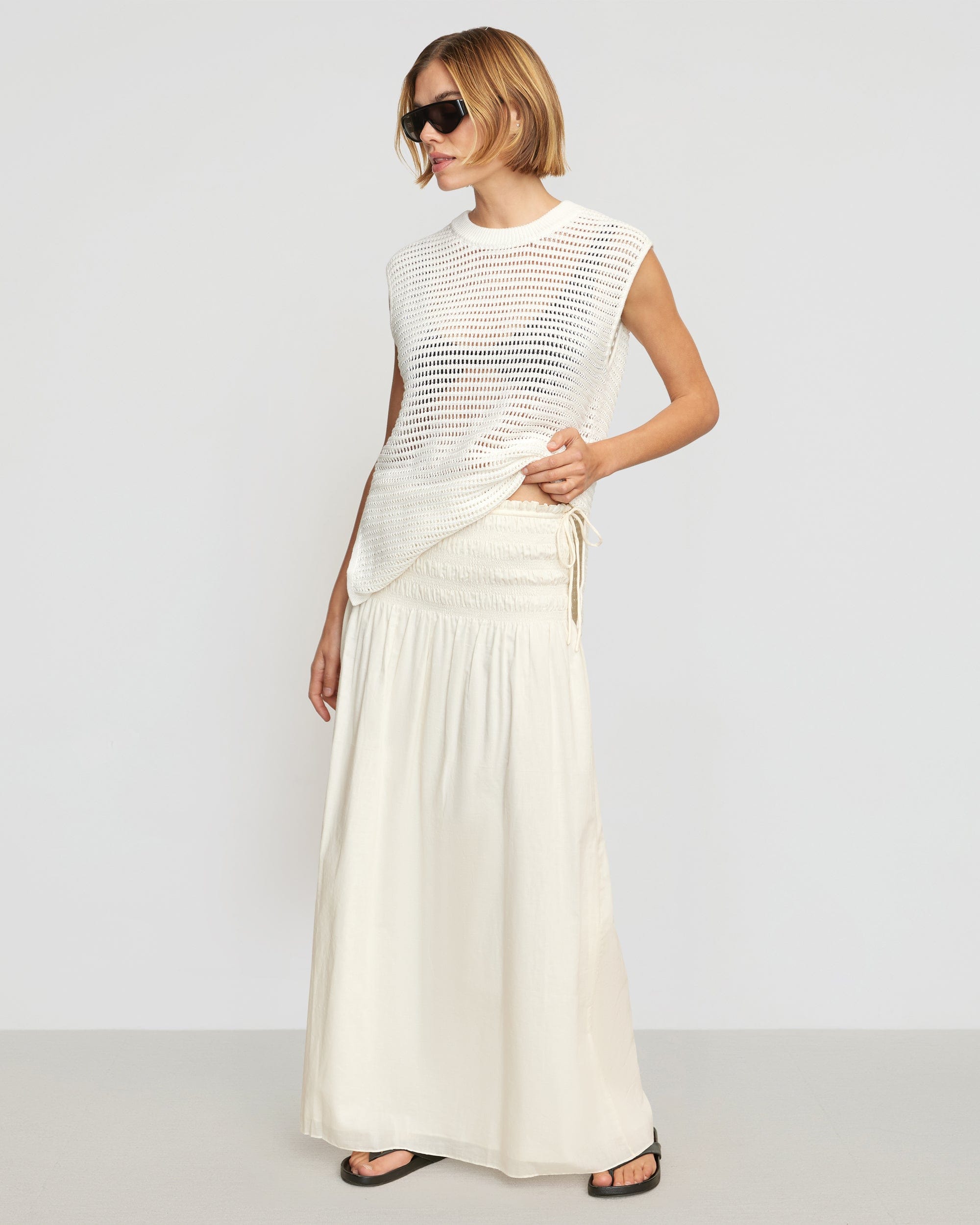 Adé Smocked Waist Maxi Skirt for Women - Flowy Summer Beach Dress with Elastic Waistband - Perfect for Vacation, Boho Outfits & Casual Wear