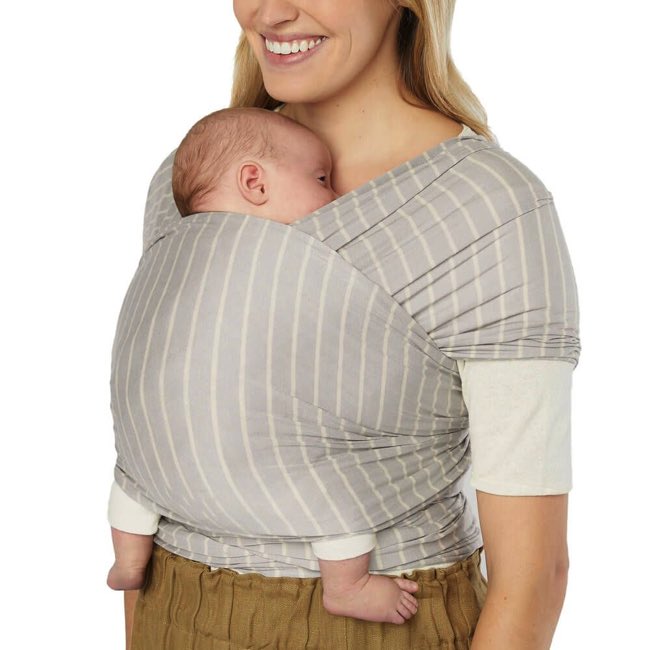 Ergo Baby Aura Baby Wrap - Soft Sustainable Knit Baby Carrier for Newborns & Infants - Grey Stripes - Perfect for Hands-Free Parenting, Shopping & Outdoor Adventures