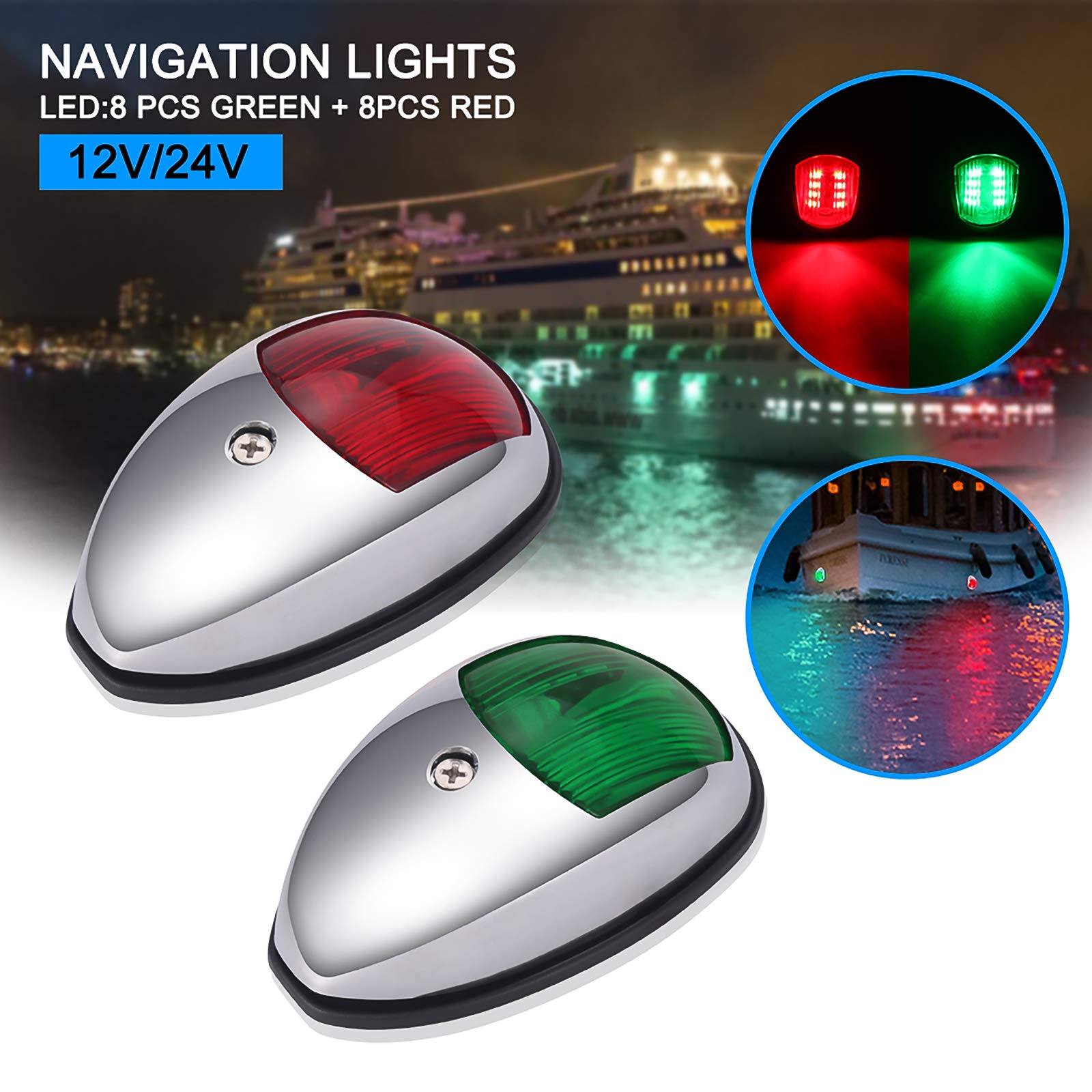 Blingbin Marine Navigation Lights - 2Pcs Red & Green Deck Mount Boat Lights, 12-24V Waterproof LED Sailing Signal Lights for Yachts, Fishing Boats, and Skeeters | Perfect for Night Cruising & Water Safety