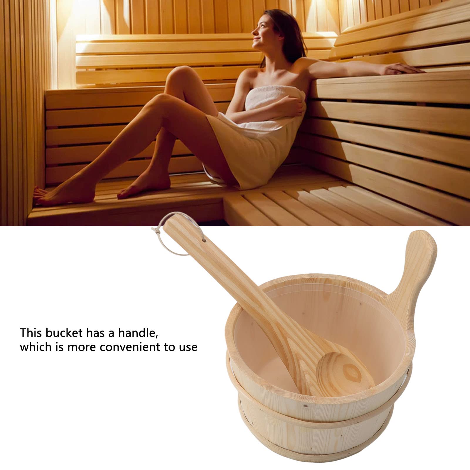 Qcwwy Wooden Sauna Bucket Set, 4L - Handcrafted Wood Sauna Accessory with Plastic Insert for Spa, Swimming Pool - Perfect for Relaxation & Wellness Retreats