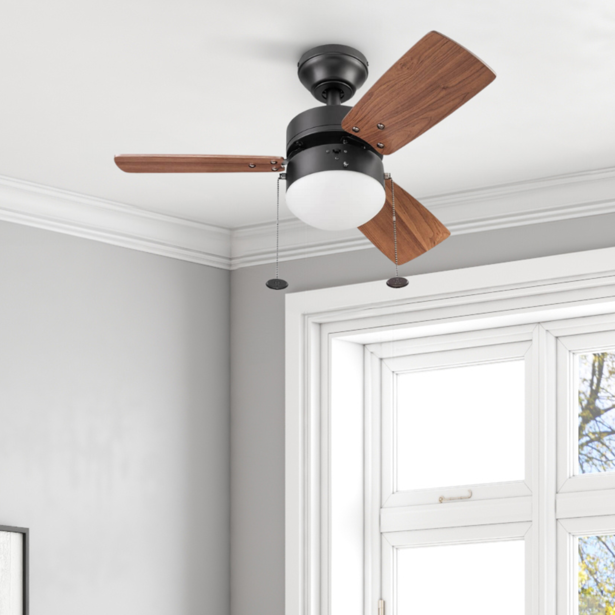 30 Inch Rawling Espresso Ceiling Fan with Pull Chain - Modern Indoor Ceiling Fan for Living Room, Bedroom, and Office - Energy Efficient Quiet Operation