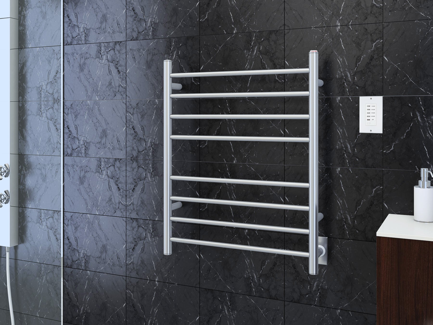 Prestige Dual 8 Bar Hardwired & Plug-in Stainless Steel Towel Warmer with Wall Timer - Perfect for Bathrooms, Spas & Luxury Hotels