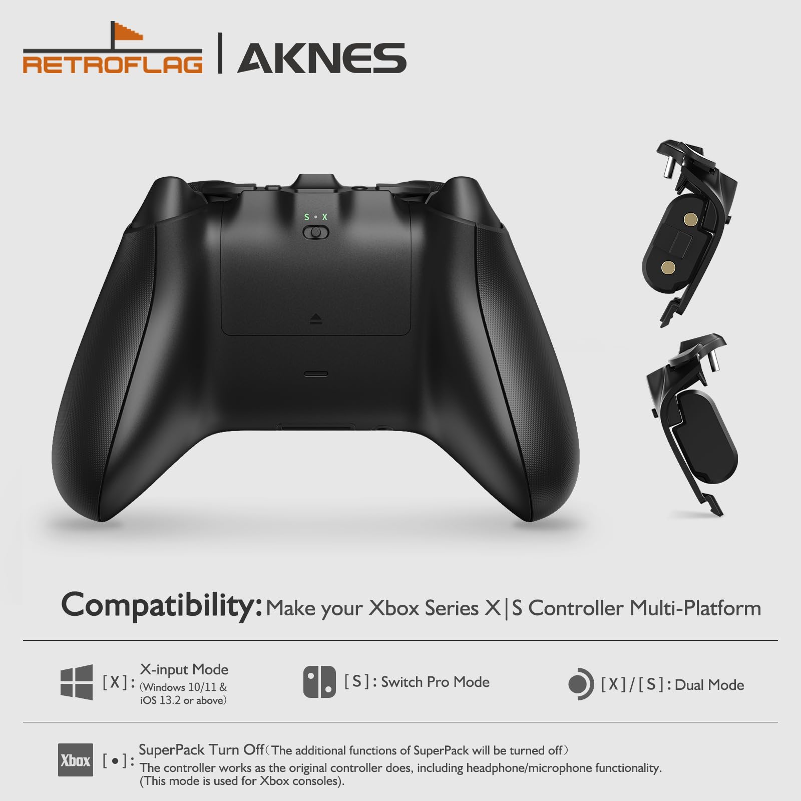 RetroFlag Superpack Xbox Series X|S Controller Strike Pack Paddle - 1000mAh Rechargeable Battery, Programmable Back Buttons, Mapping, Six-Axis Gyro & Turbo - Compatible with Windows, Switch & Steam Deck - Perfect for Competitive Gaming & Long Play Sessions