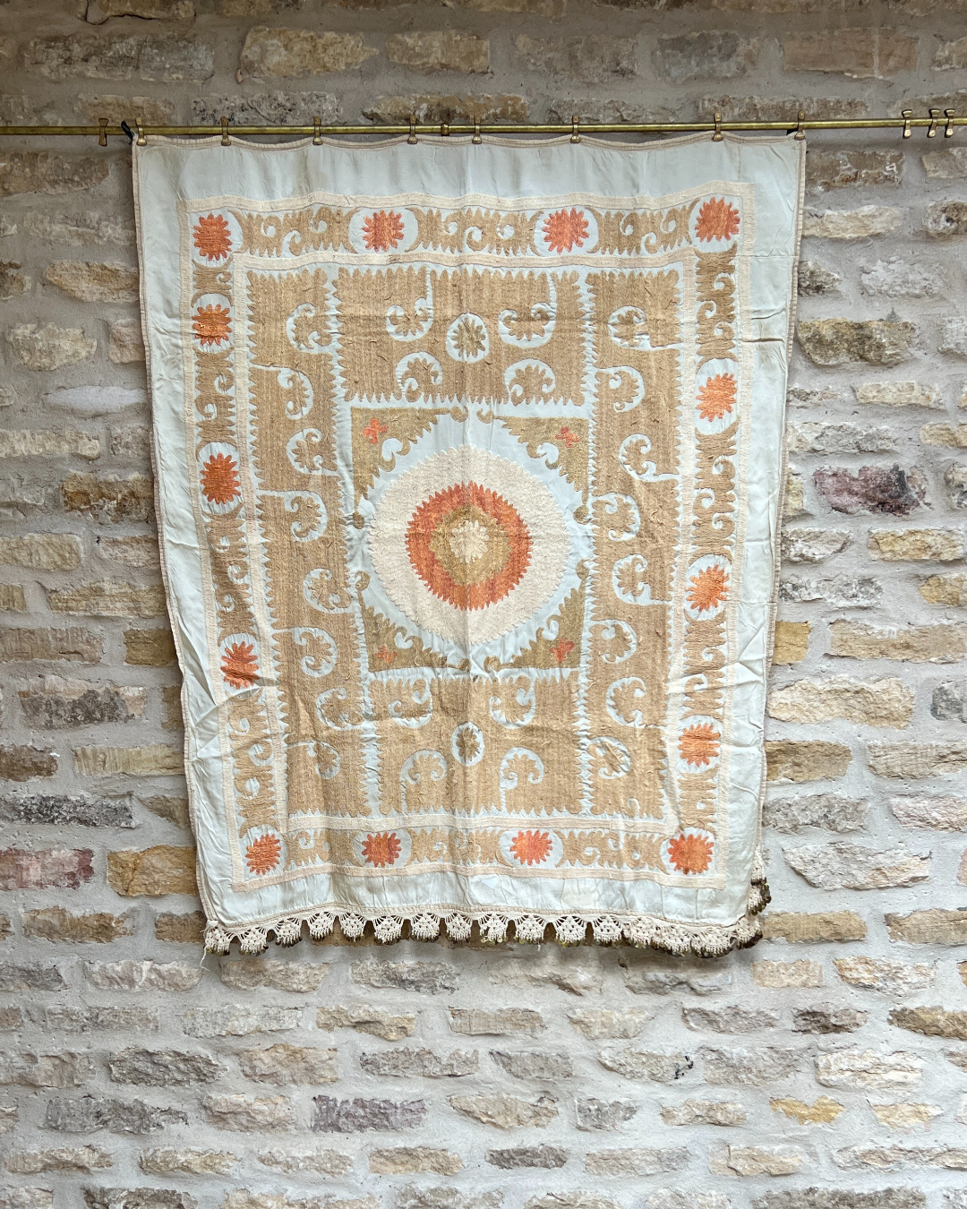 Medium Suzani 033 - Handmade Cotton Embroidered Throw Pillow Cover - Boho Home Decor for Living Room, Bedroom & Sofa
