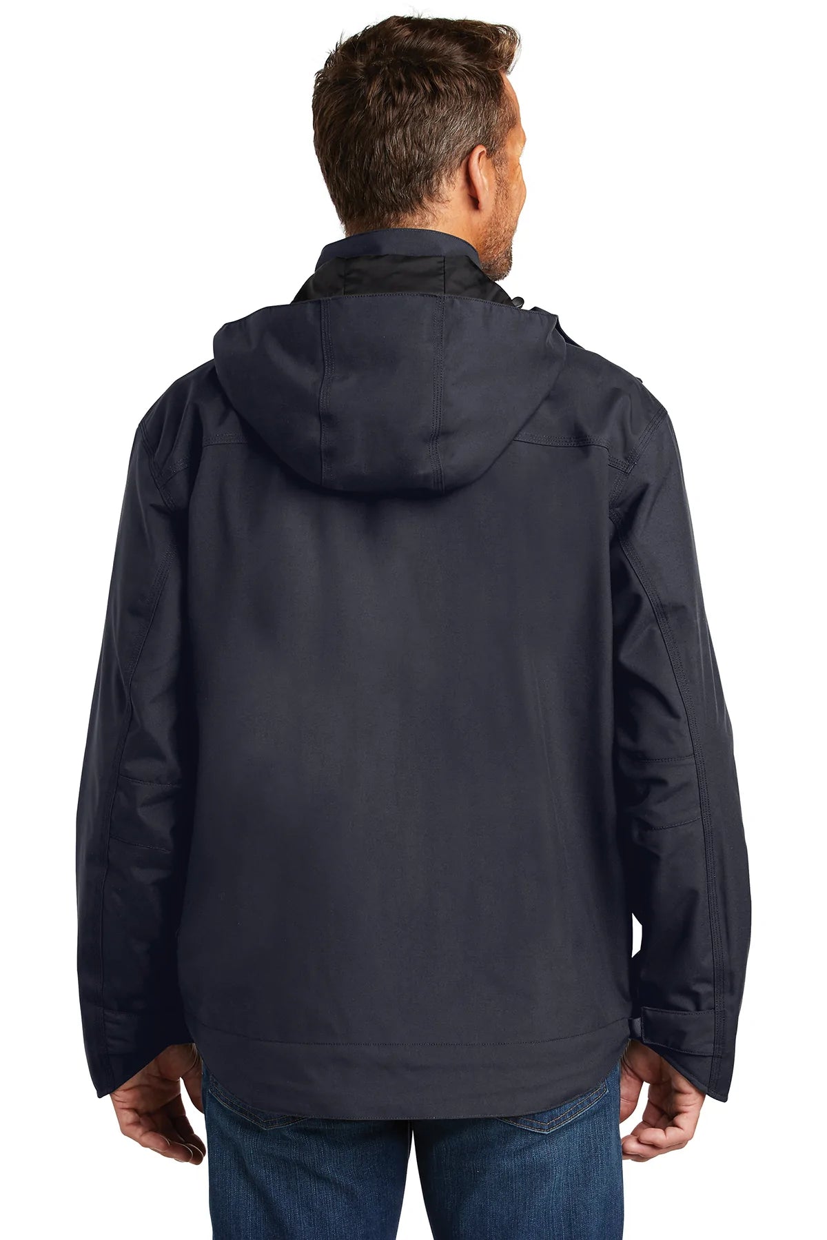 Carhartt Shoreline Brandet Jacket for Men - Water-Resistant Work Jacket with Hood, Navy Blue - Perfect for Outdoor Work, Hiking & Casual Wear