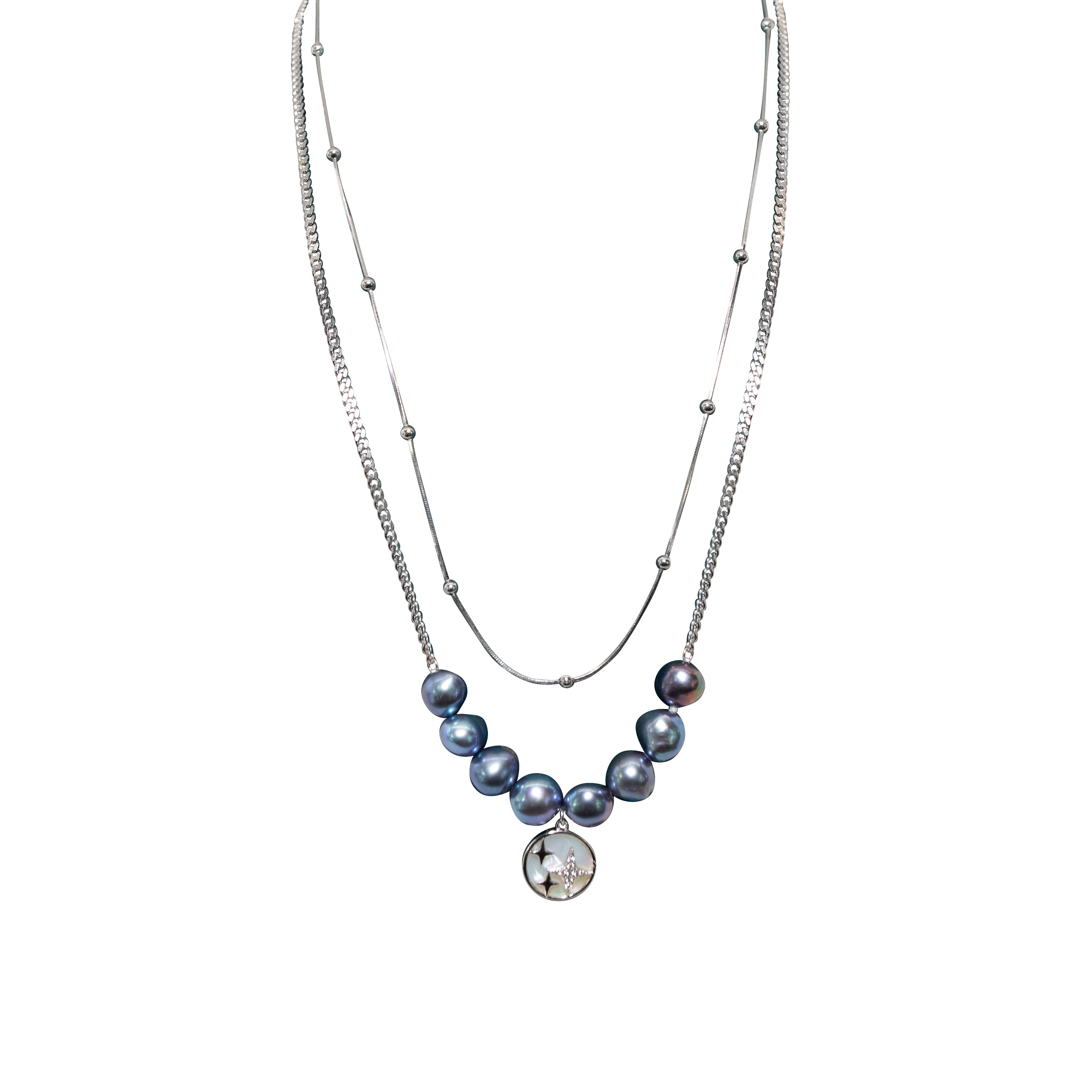 Moonlight Dual Cascade Silver Pearl Necklace – Elegant Jewelry for Women, Perfect for Weddings, Parties & Special Occasions