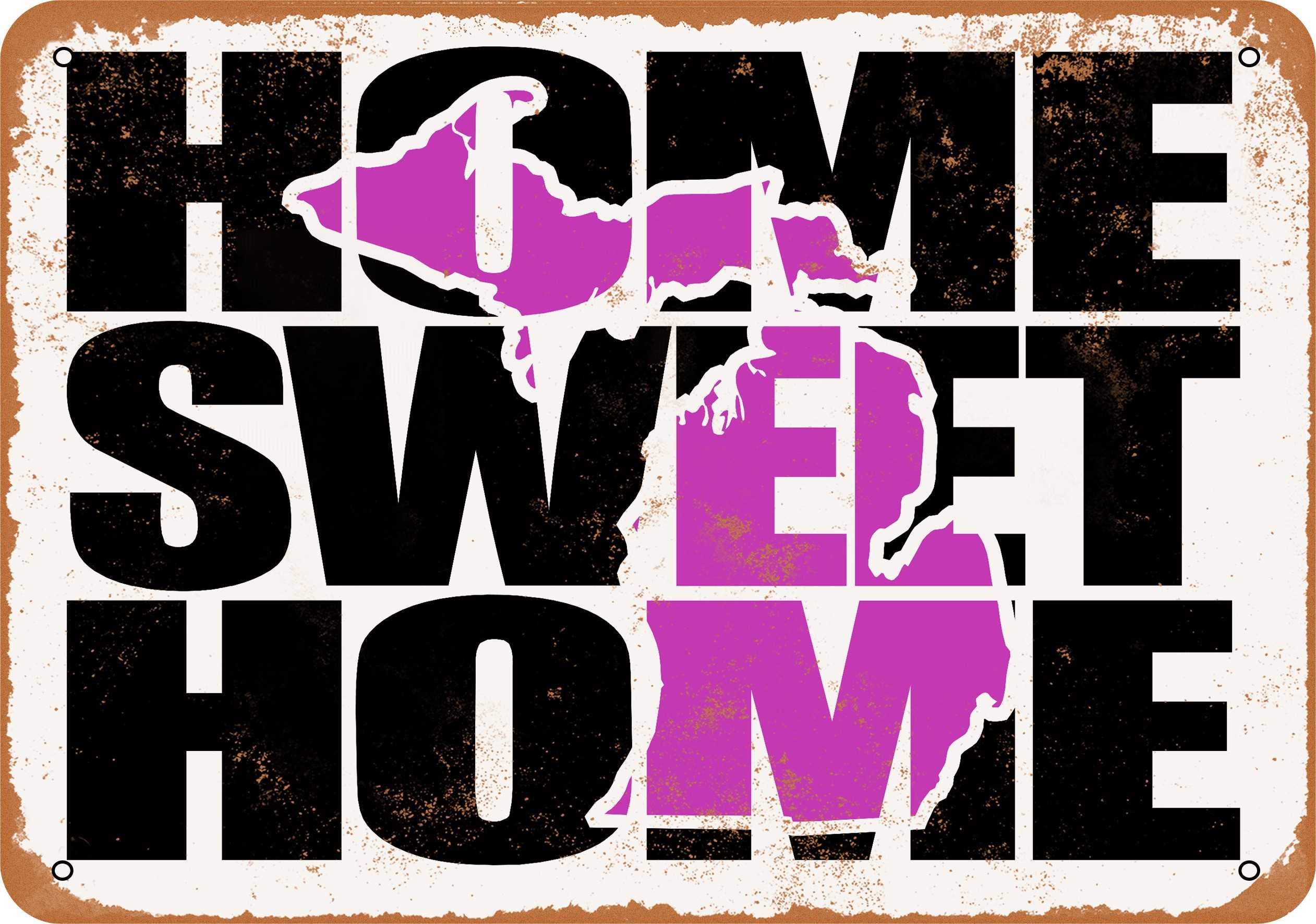7x10 Vintage Metal Sign - Home Sweet Home Michigan Purple - Rustic Wall Decor for Home, Bar, Cafe & Office - Perfect Gift for Housewarming & Holidays