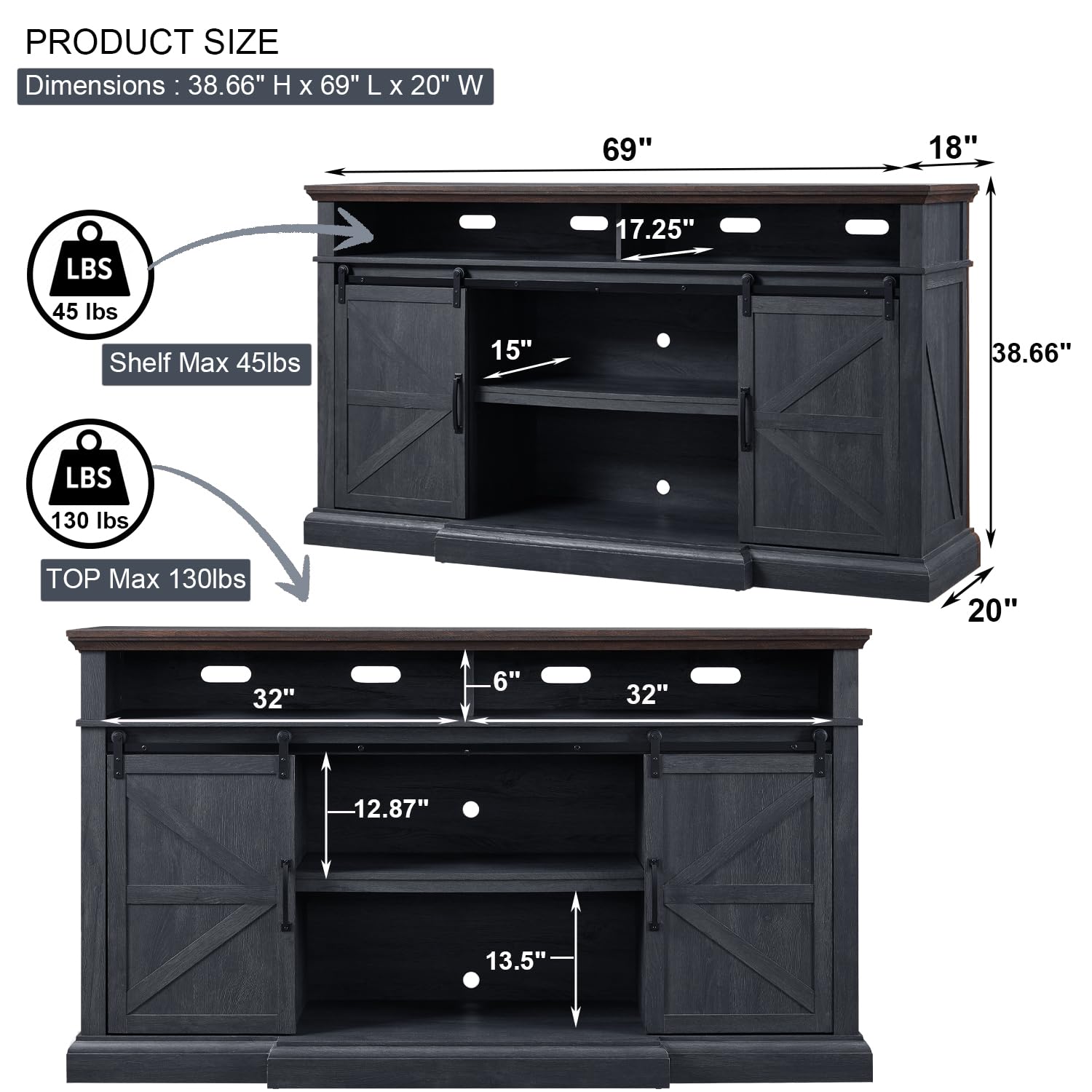 Farmhouse TV Stand for 80 Inch TVs - 38